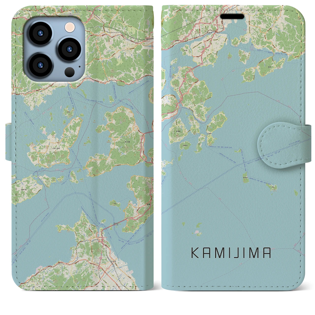 【上島(愛媛県)】地図柄iPhoneケース(手帳タイプ)ナチュラル・iPhone 13 Pro Max 用