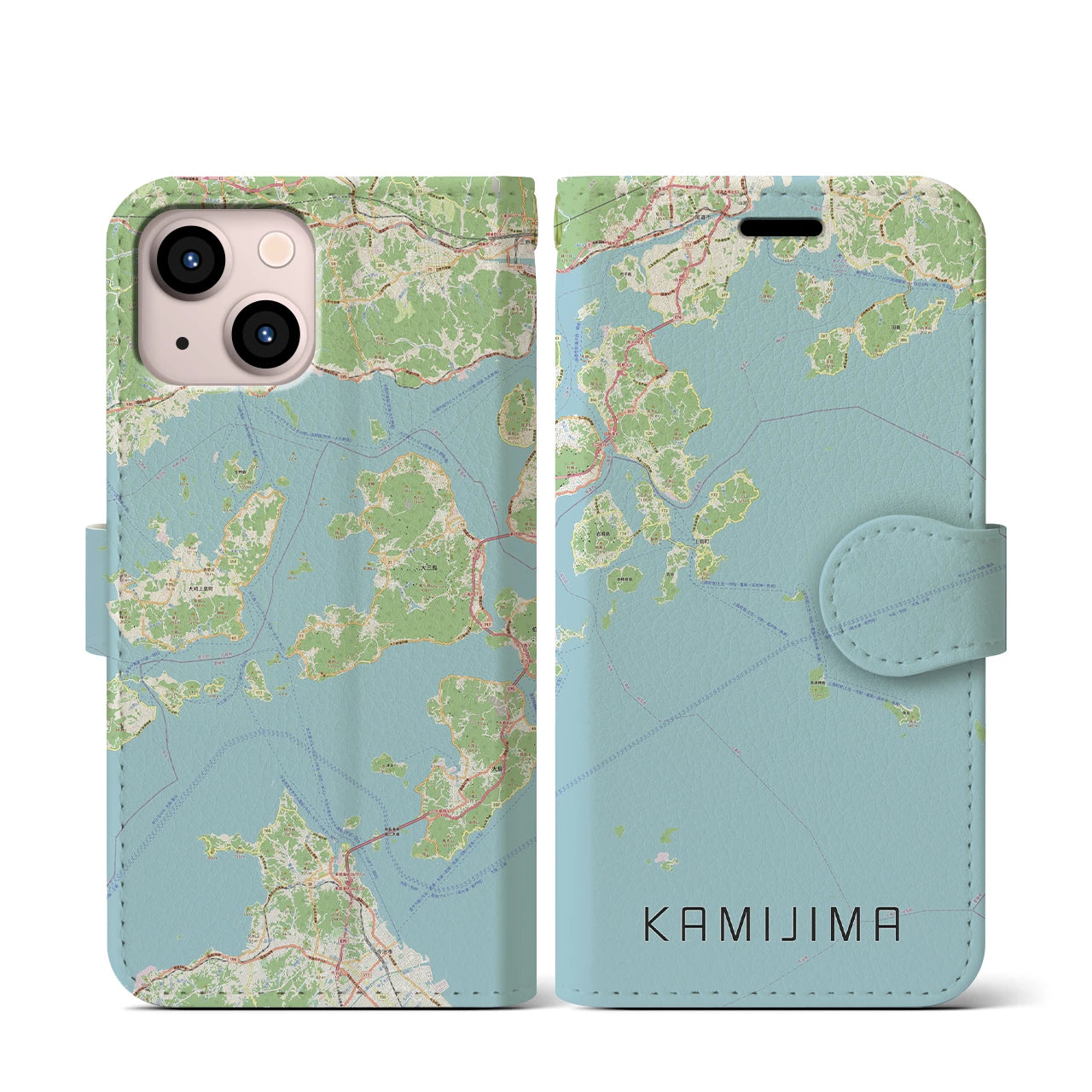 【上島(愛媛県)】地図柄iPhoneケース(手帳タイプ)ナチュラル・iPhone 13 mini 用