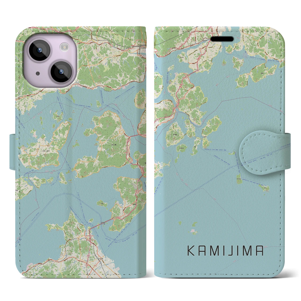 【上島(愛媛県)】地図柄iPhoneケース(手帳タイプ)ナチュラル・iPhone 14 用