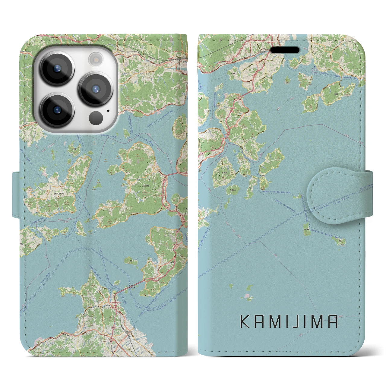 【上島(愛媛県)】地図柄iPhoneケース(手帳タイプ)ナチュラル・iPhone 14 Pro 用