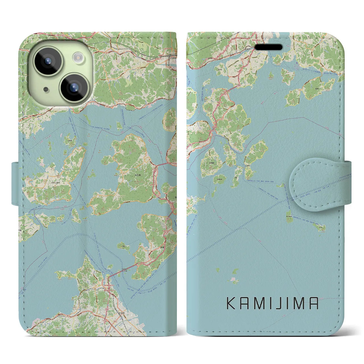 【上島(愛媛県)】地図柄iPhoneケース(手帳タイプ)ナチュラル・iPhone 15 用