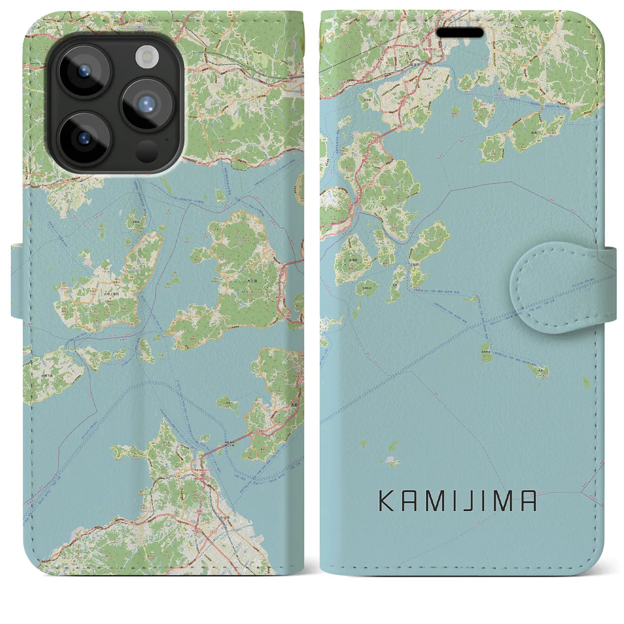 【上島(愛媛県)】地図柄iPhoneケース(手帳タイプ)ナチュラル・iPhone 15 Pro Max 用