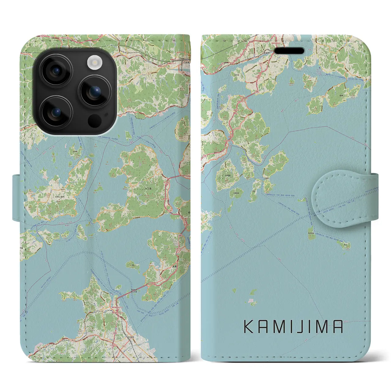 【上島(愛媛県)】地図柄iPhoneケース(手帳タイプ)ナチュラル・iPhone 16 用