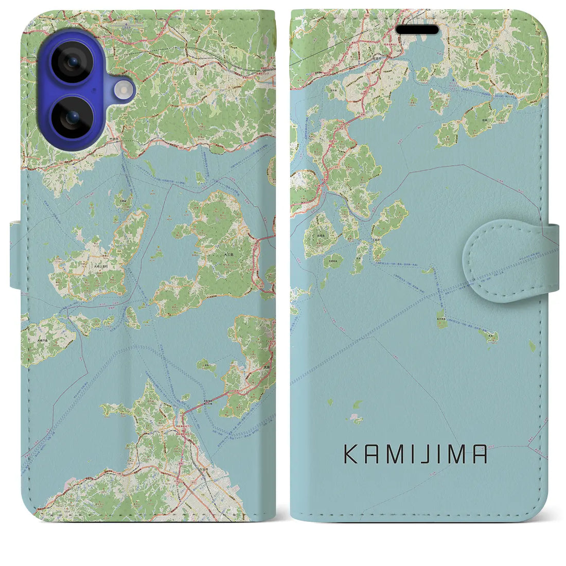 【上島(愛媛県)】地図柄iPhoneケース(手帳タイプ)ナチュラル・iPhone 16 Pro Max 用