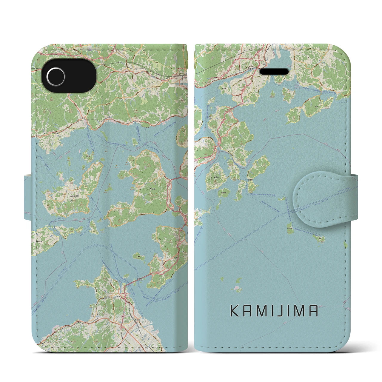 【上島(愛媛県)】地図柄iPhoneケース(手帳タイプ)ナチュラル・iPhone SE(第3 / 第2世代) / 8 / 7 / 6s / 6 用