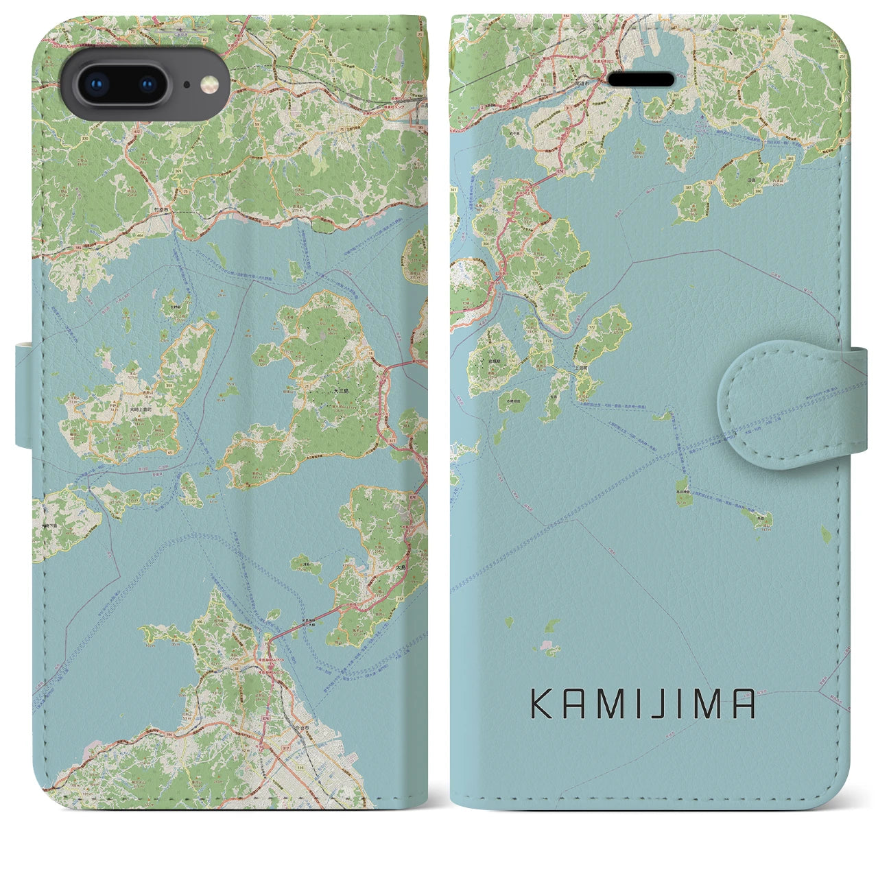 【上島(愛媛県)】地図柄iPhoneケース(手帳タイプ)ナチュラル・iPhone 8Plus /7Plus / 6sPlus / 6Plus 用
