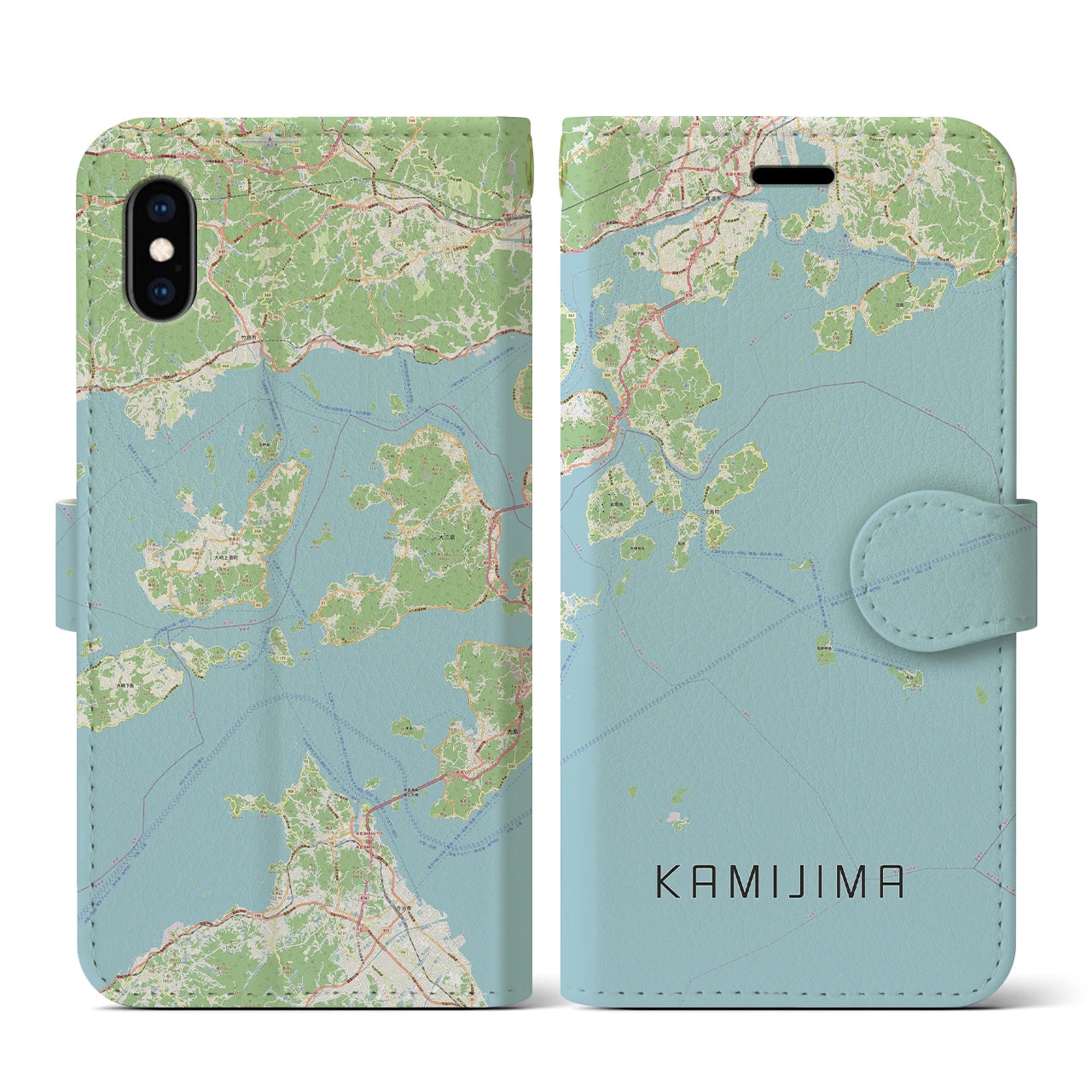 【上島(愛媛県)】地図柄iPhoneケース(手帳タイプ)ナチュラル・iPhone XS / X 用