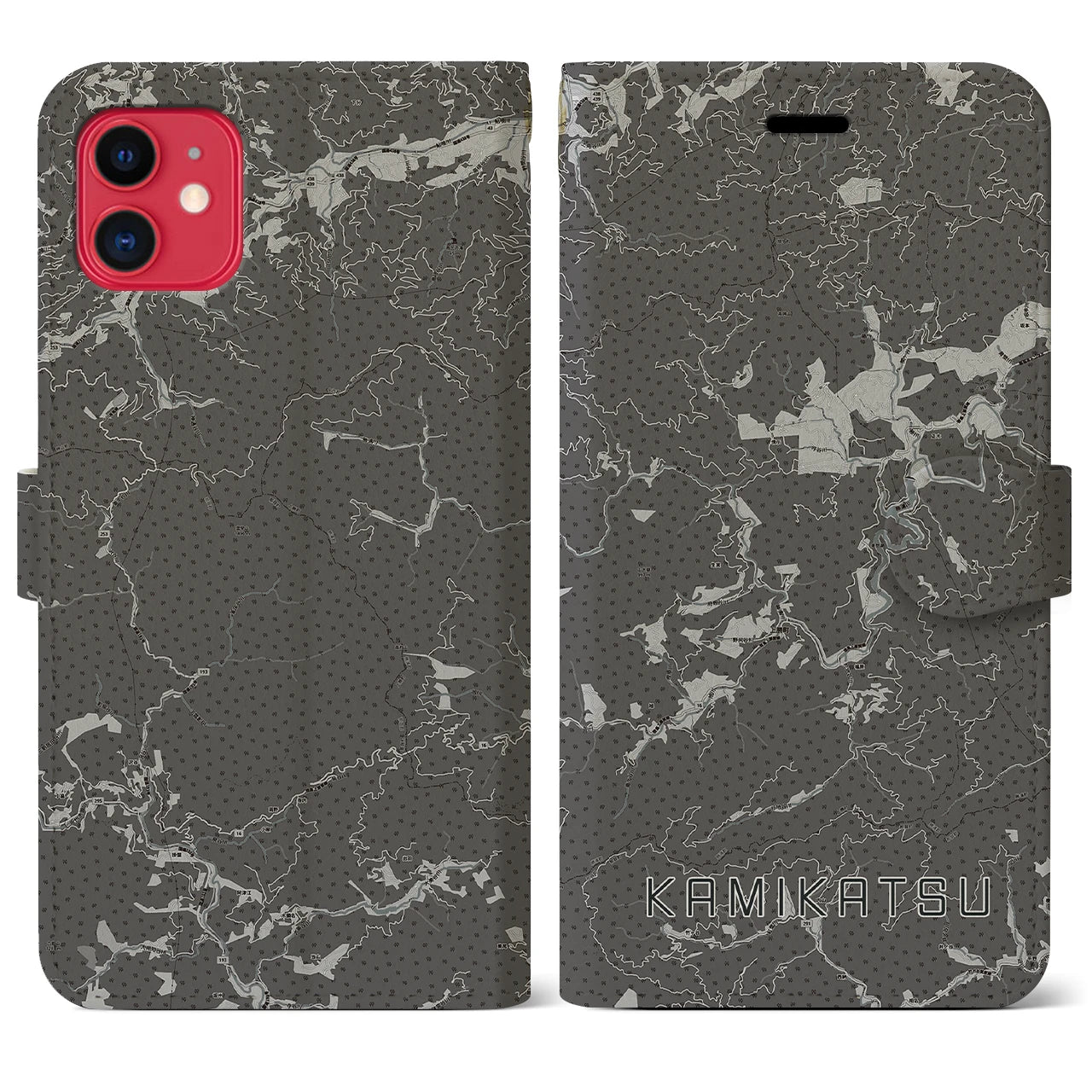 【上勝(徳島県)】地図柄iPhoneケース(手帳タイプ)モノトーン・iPhone 11 用