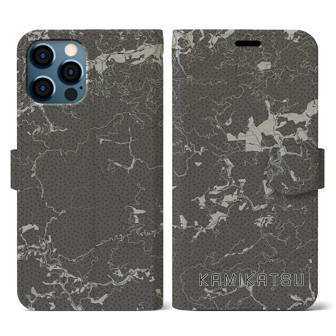 【上勝(徳島県)】地図柄iPhoneケース(手帳タイプ)モノトーン・iPhone 12 / 12 Pro 用