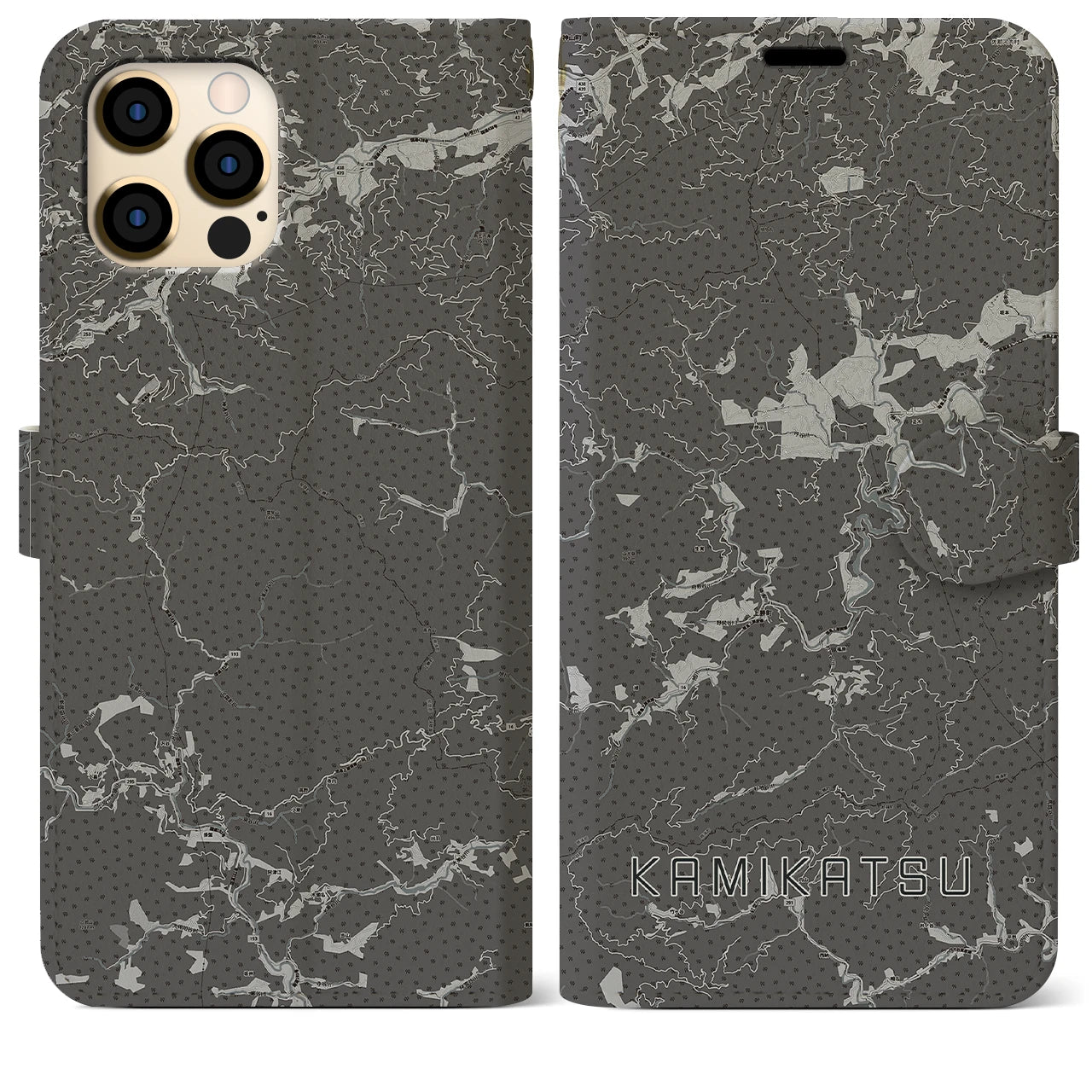 【上勝(徳島県)】地図柄iPhoneケース(手帳タイプ)モノトーン・iPhone 12 Pro Max 用