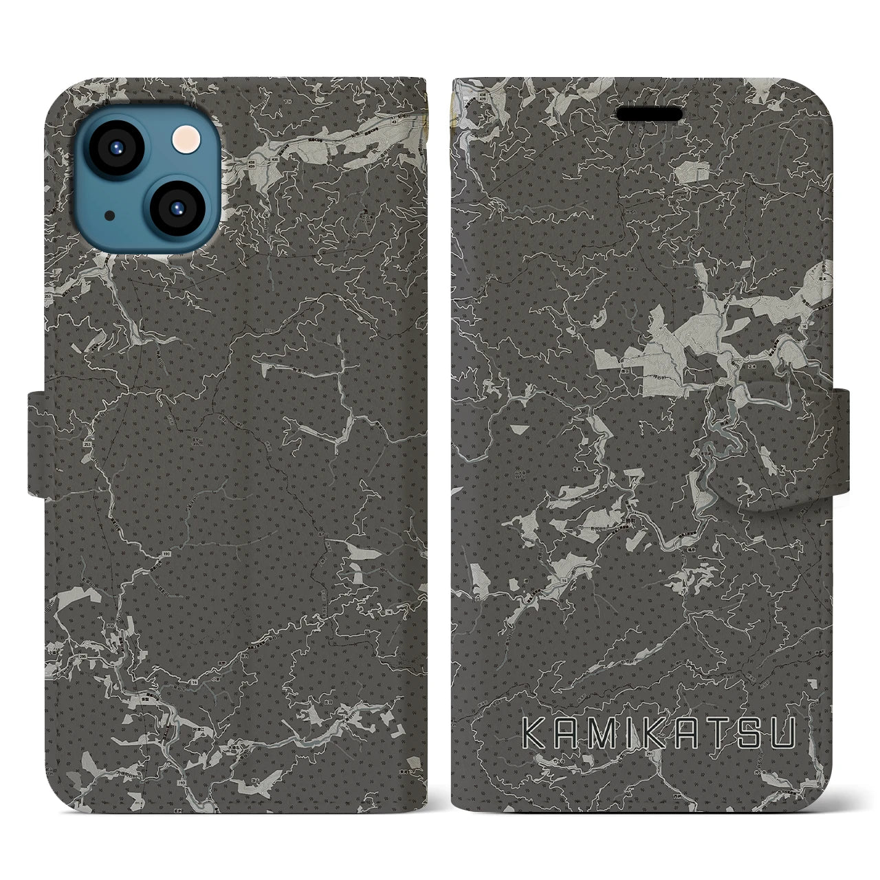 【上勝(徳島県)】地図柄iPhoneケース(手帳タイプ)モノトーン・iPhone 13 用