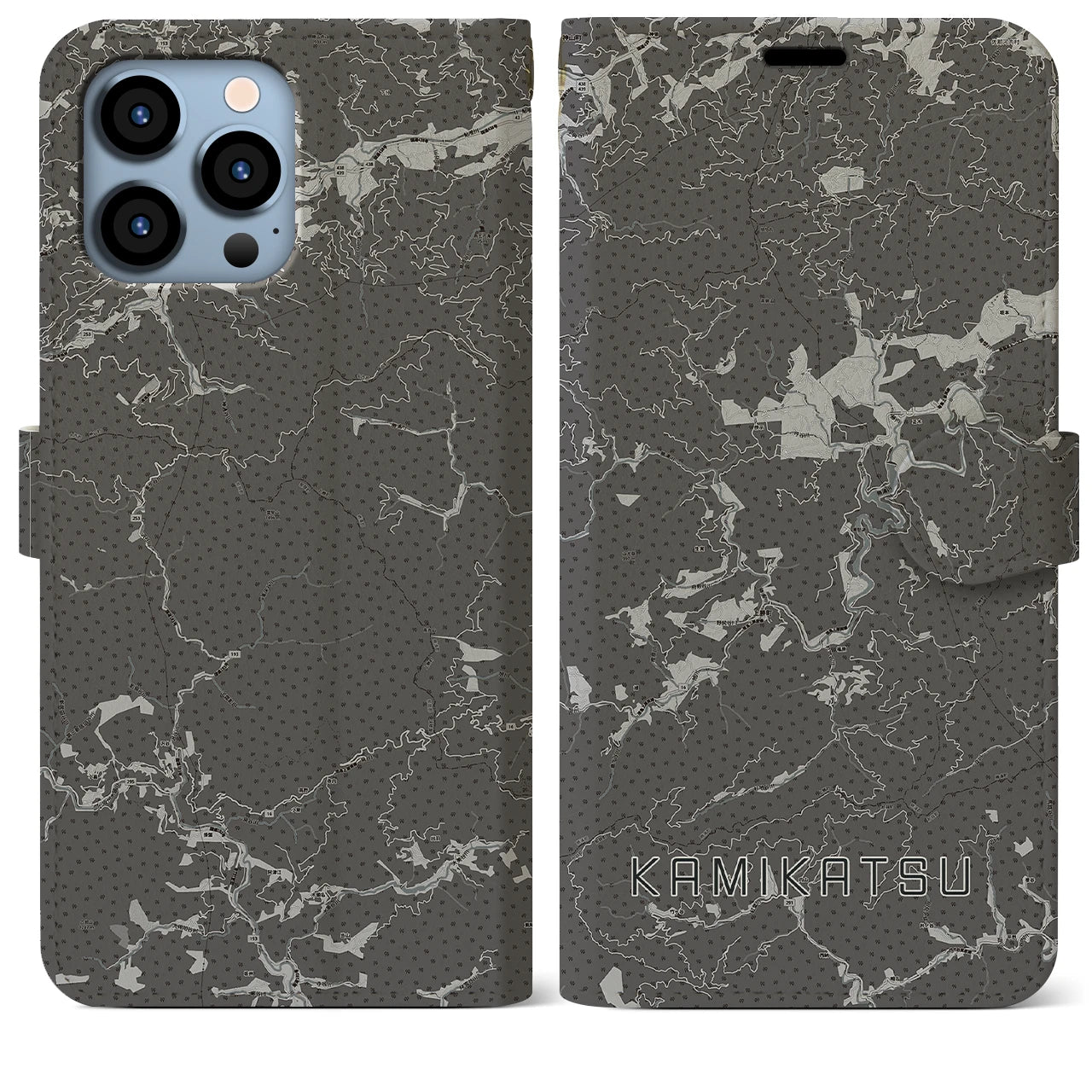 【上勝(徳島県)】地図柄iPhoneケース(手帳タイプ)モノトーン・iPhone 13 Pro Max 用