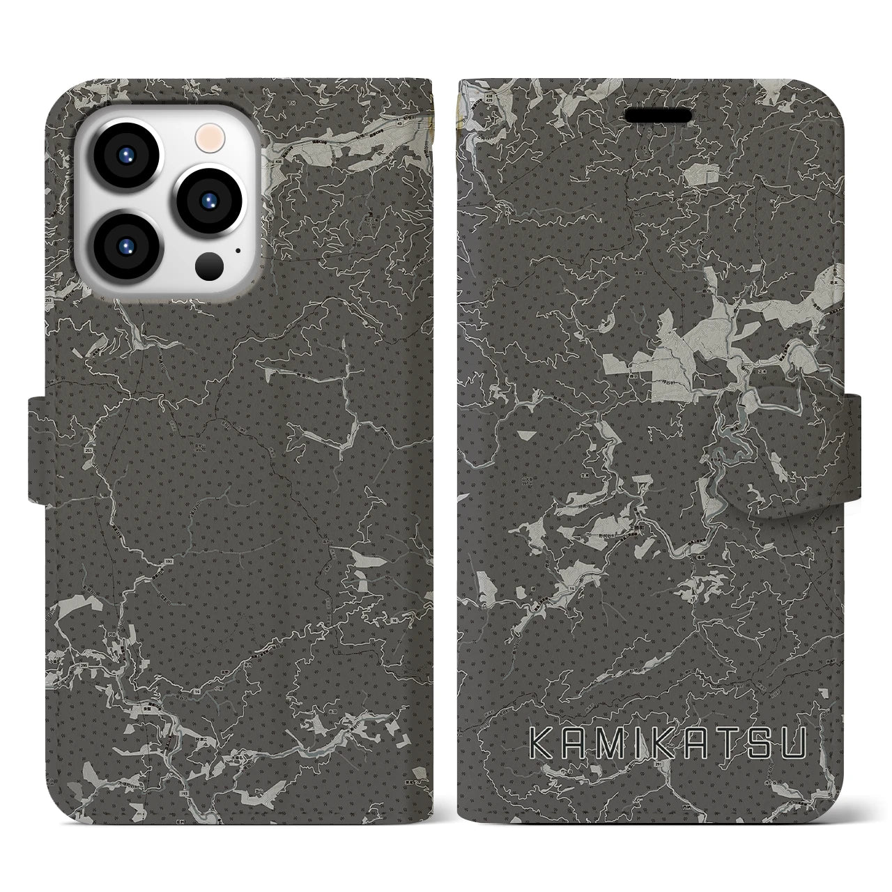 【上勝(徳島県)】地図柄iPhoneケース(手帳タイプ)モノトーン・iPhone 13 Pro 用