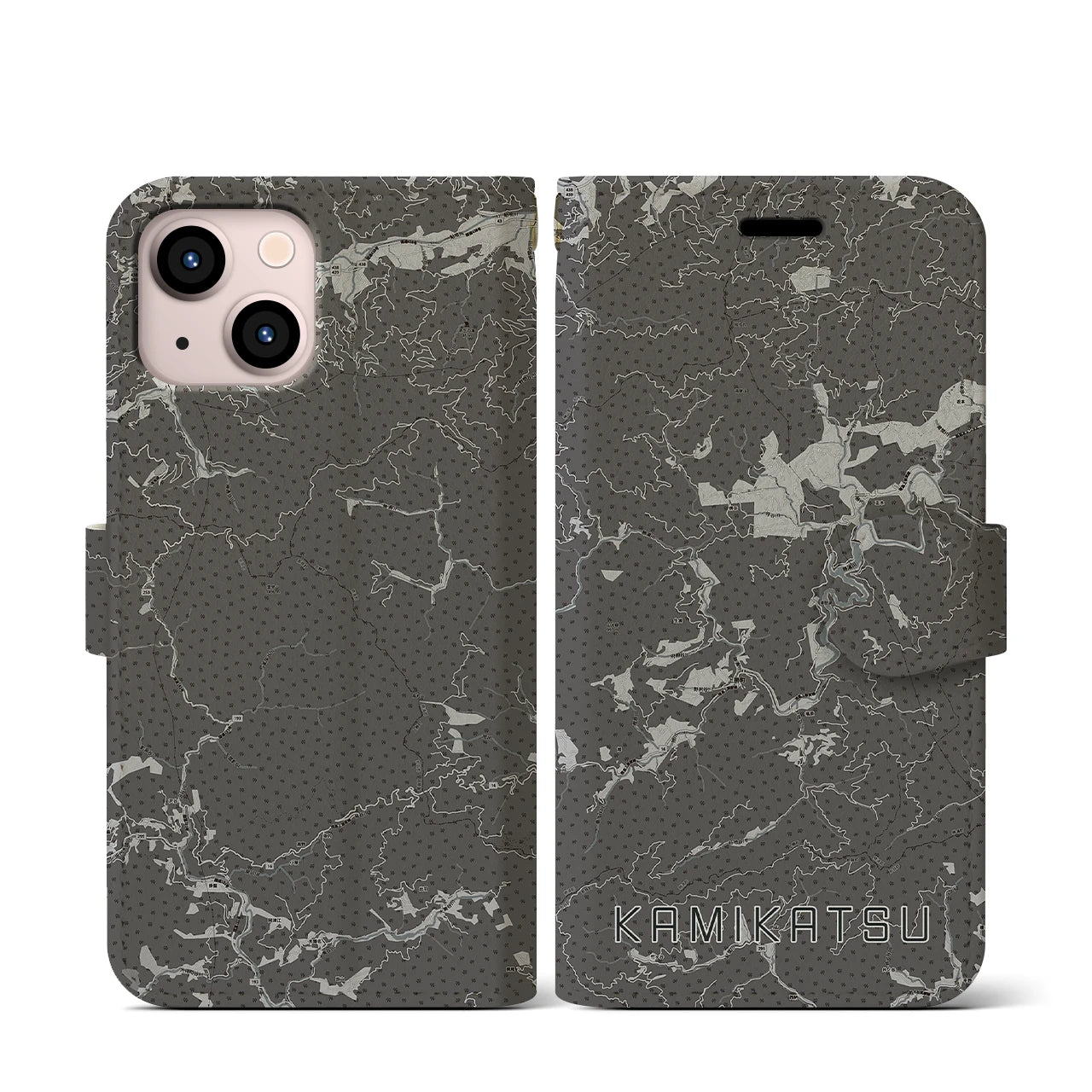 【上勝(徳島県)】地図柄iPhoneケース(手帳タイプ)モノトーン・iPhone 13 mini 用