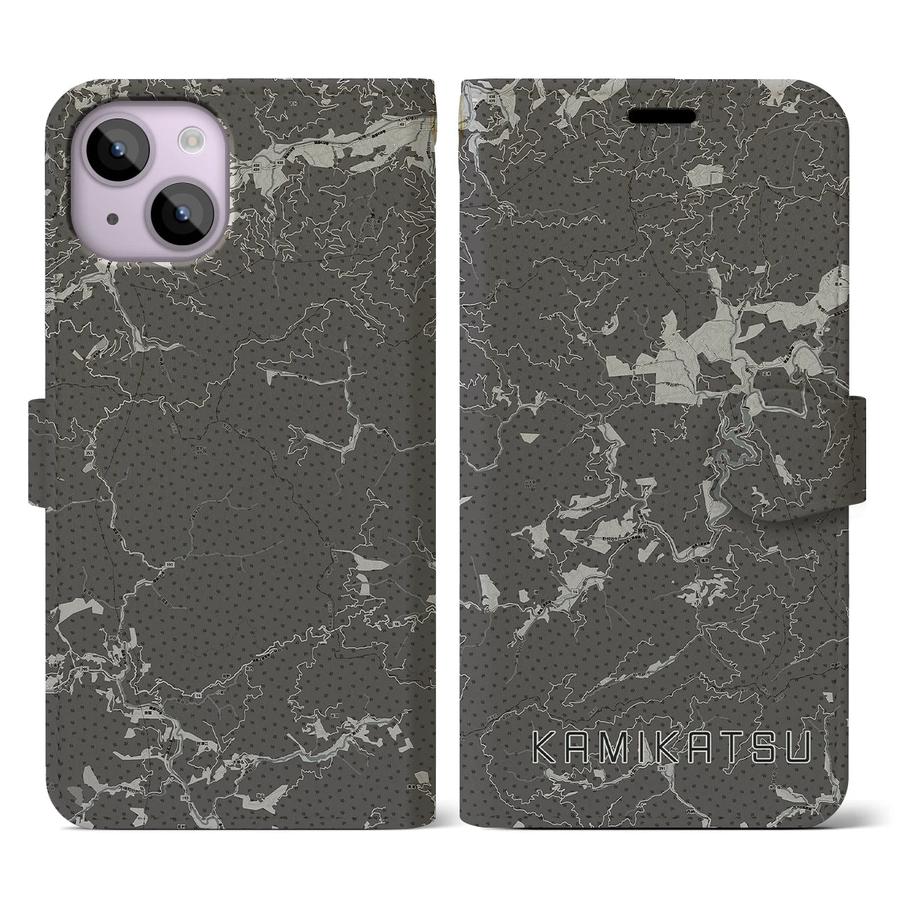 【上勝(徳島県)】地図柄iPhoneケース(手帳タイプ)モノトーン・iPhone 14 用