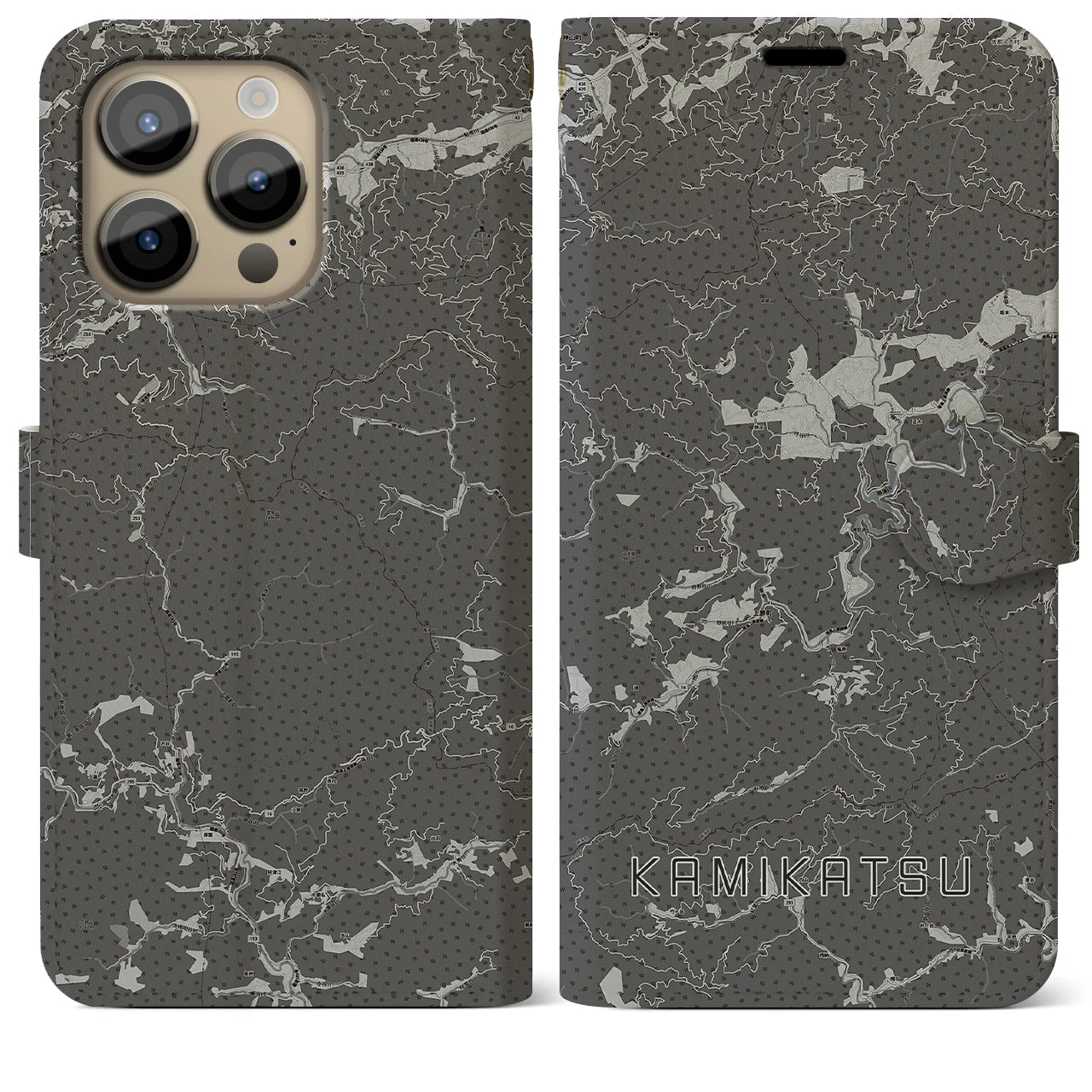 【上勝(徳島県)】地図柄iPhoneケース(手帳タイプ)モノトーン・iPhone 14 Pro Max 用