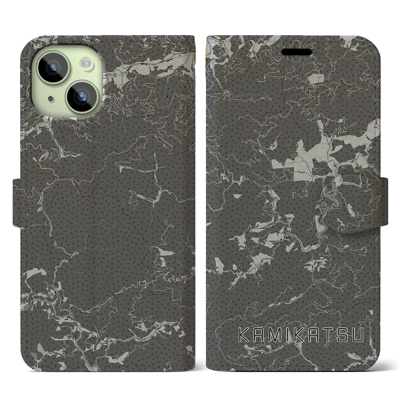 【上勝(徳島県)】地図柄iPhoneケース(手帳タイプ)モノトーン・iPhone 15 用