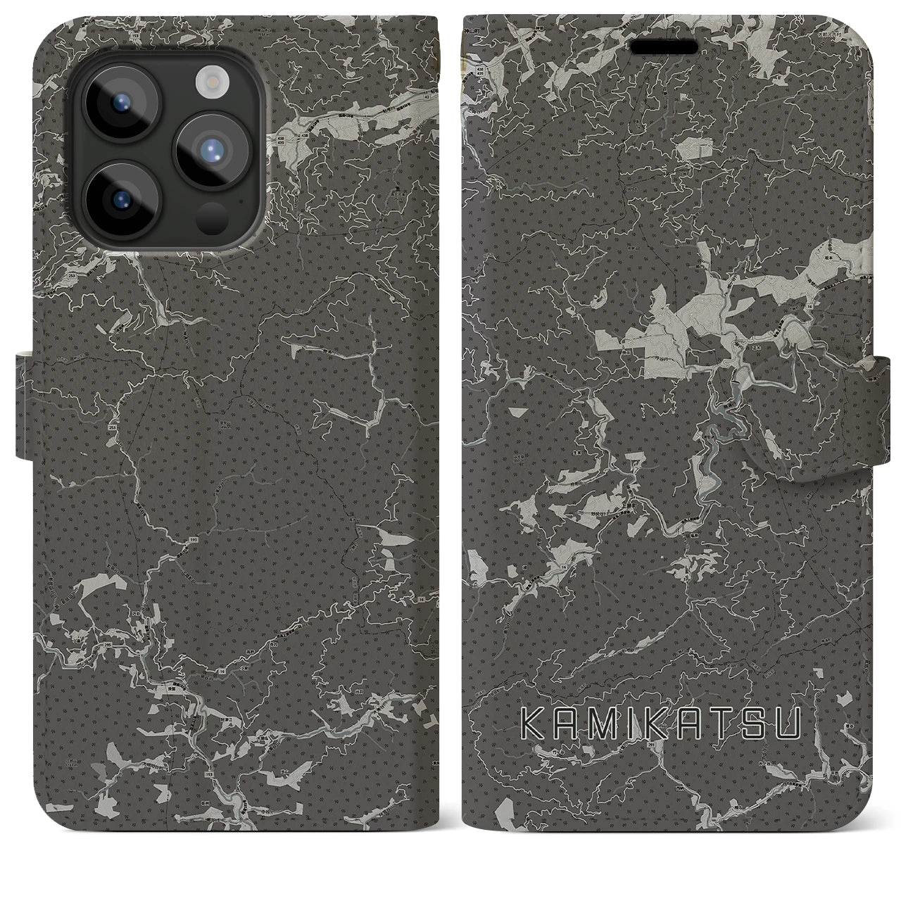 【上勝(徳島県)】地図柄iPhoneケース(手帳タイプ)モノトーン・iPhone 15 Pro Max 用