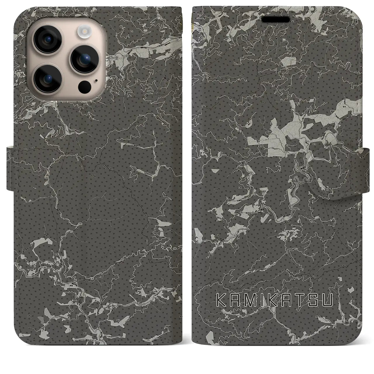 【上勝(徳島県)】地図柄iPhoneケース(手帳タイプ)モノトーン・iPhone 16 Plus 用
