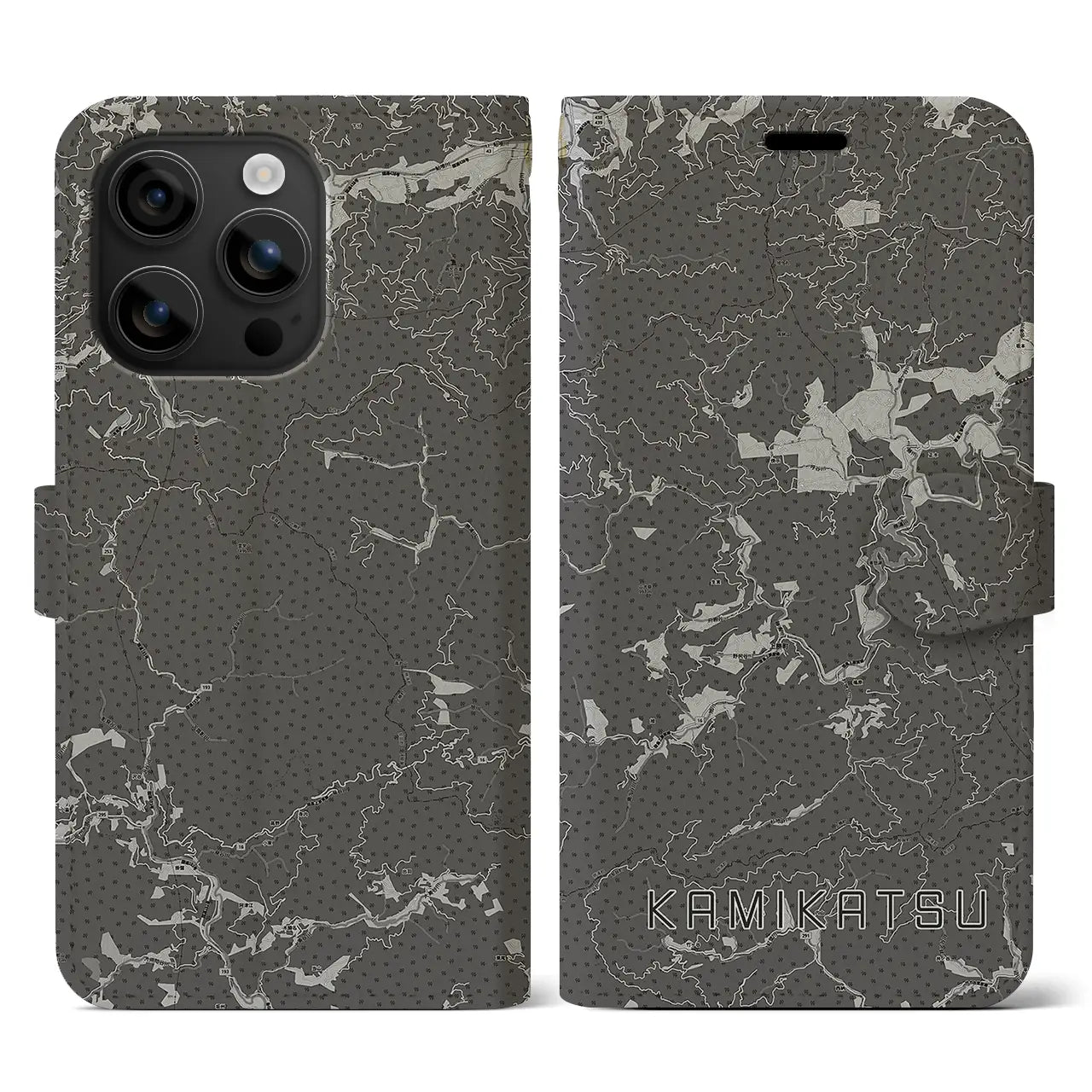 【上勝(徳島県)】地図柄iPhoneケース(手帳タイプ)モノトーン・iPhone 16 用