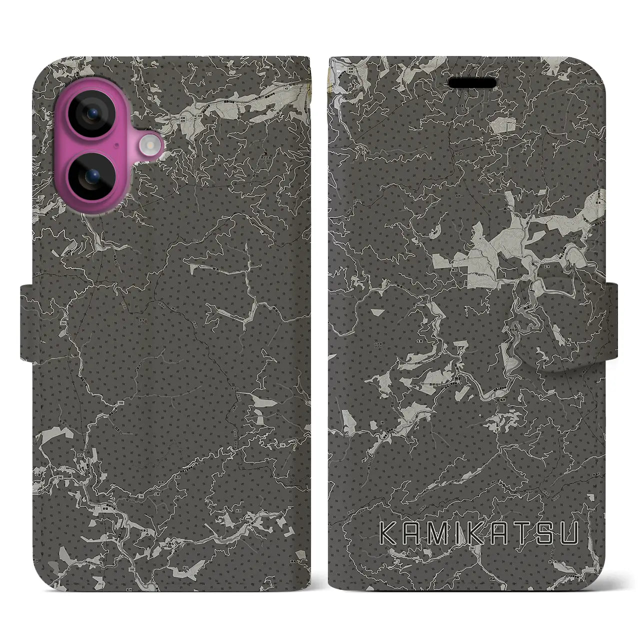 【上勝(徳島県)】地図柄iPhoneケース(手帳タイプ)モノトーン・iPhone 16 Pro 用