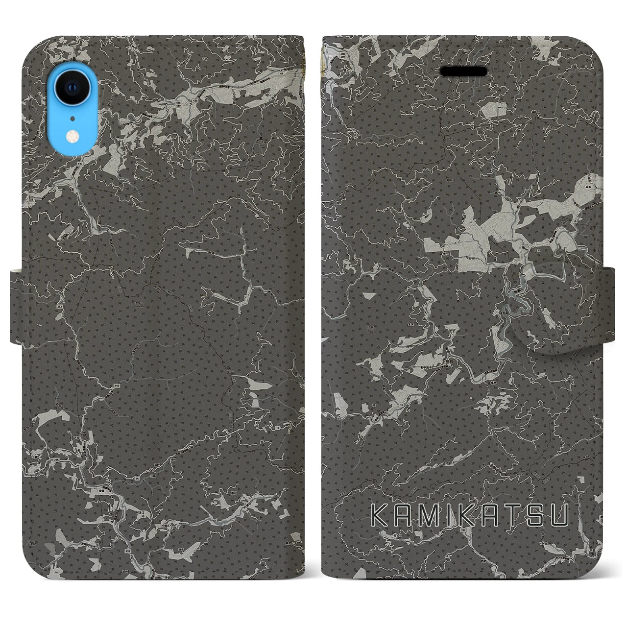 【上勝(徳島県)】地図柄iPhoneケース(手帳タイプ)モノトーン・iPhone XR 用