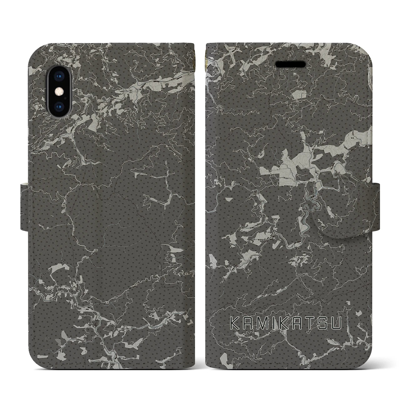 【上勝(徳島県)】地図柄iPhoneケース(手帳タイプ)モノトーン・iPhone XS / X 用