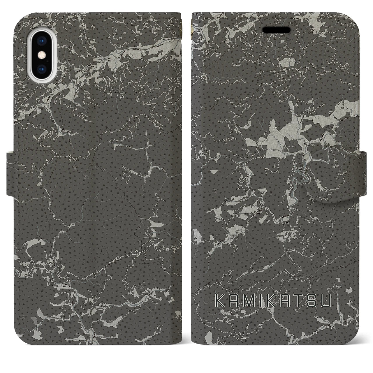 【上勝(徳島県)】地図柄iPhoneケース(手帳タイプ)モノトーン・iPhone XS Max 用