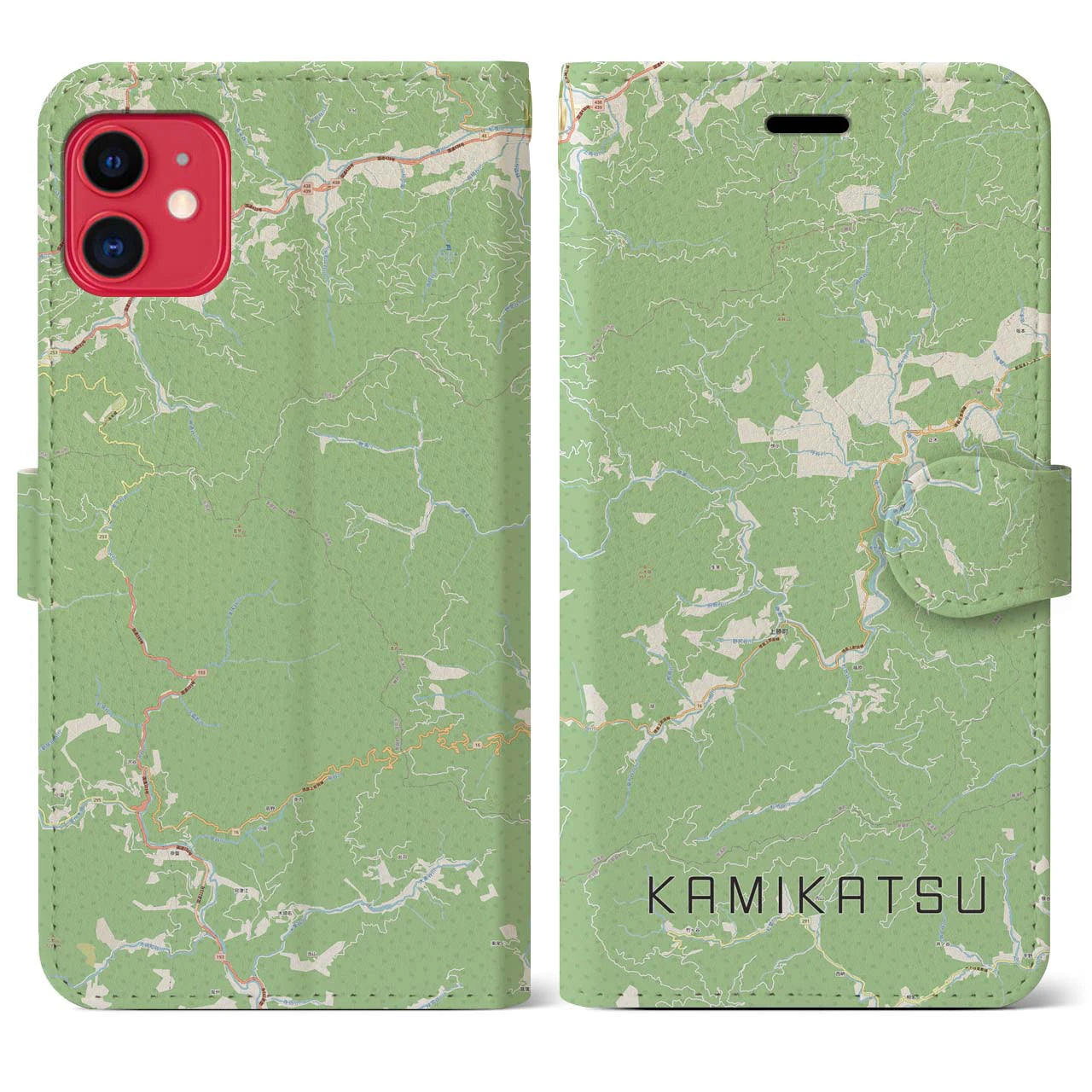 【上勝(徳島県)】地図柄iPhoneケース(手帳タイプ)ナチュラル・iPhone 11 用