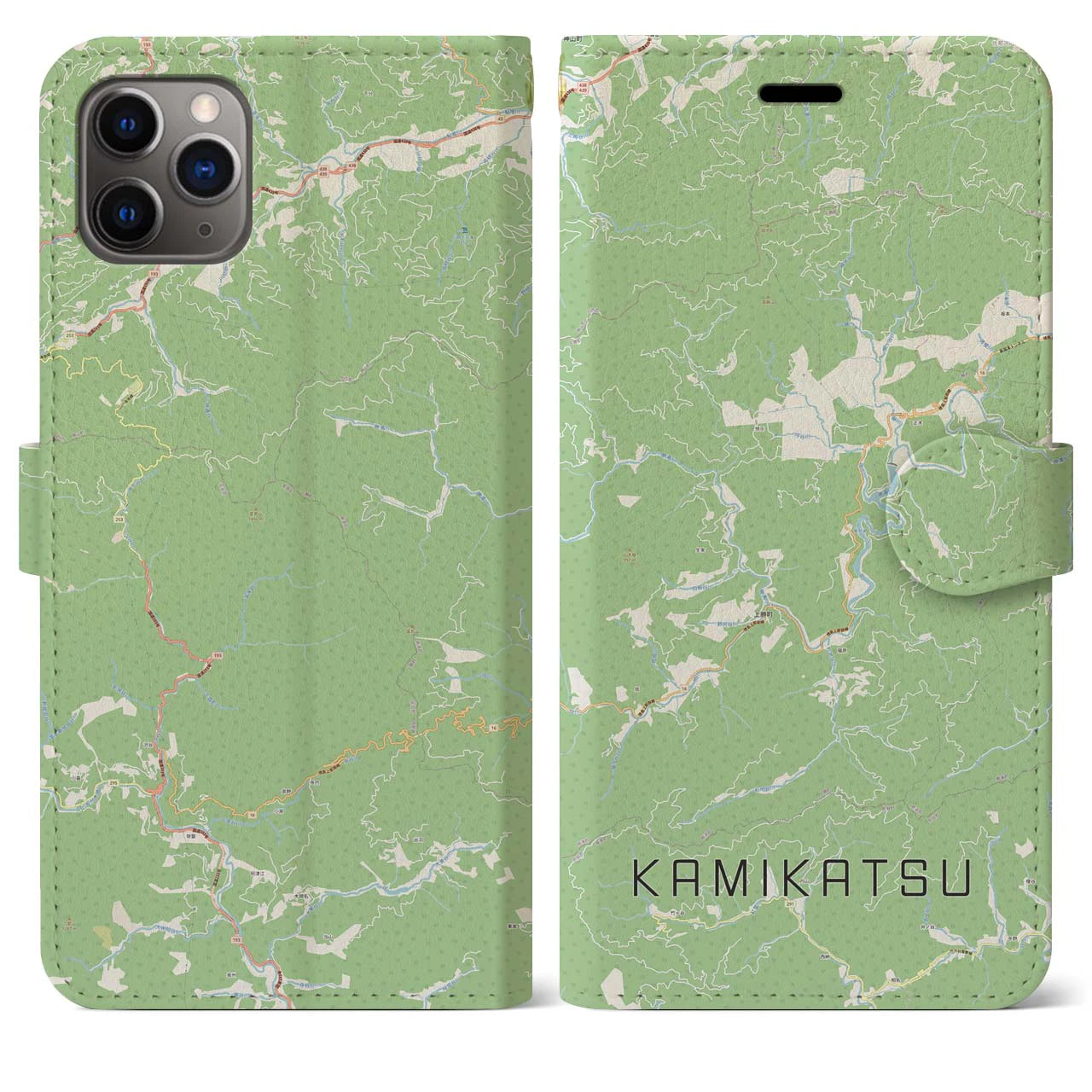 【上勝(徳島県)】地図柄iPhoneケース(手帳タイプ)ナチュラル・iPhone 11 Pro Max 用