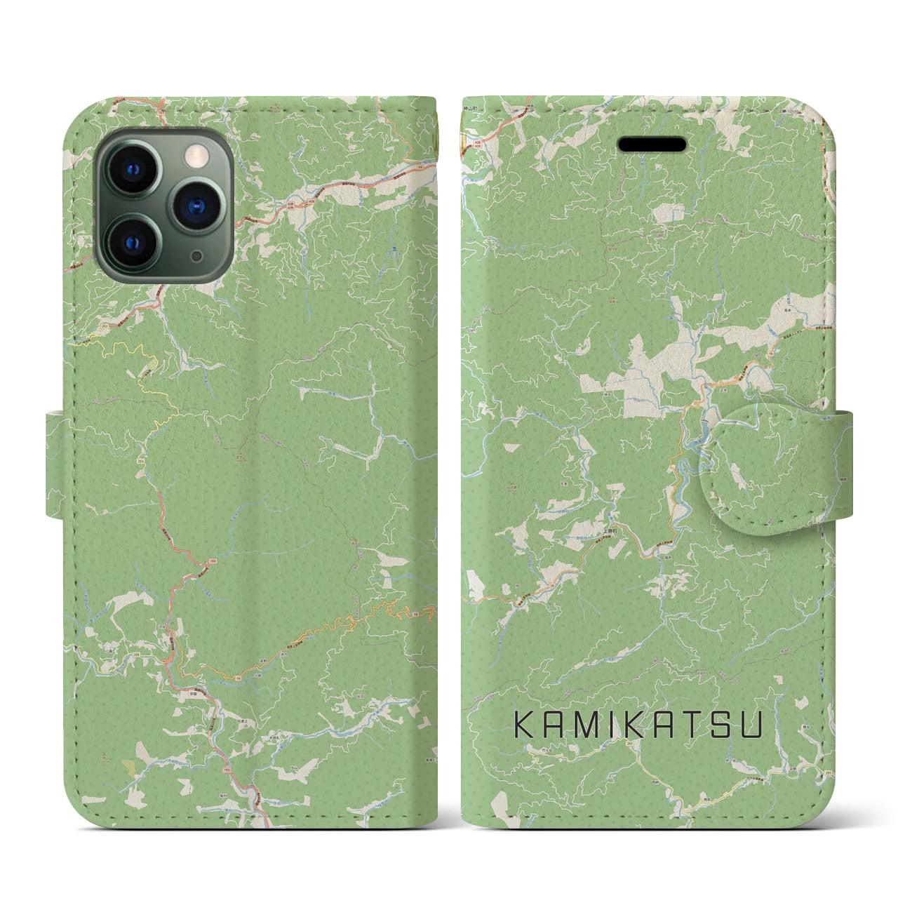 【上勝(徳島県)】地図柄iPhoneケース(手帳タイプ)ナチュラル・iPhone 11 Pro 用