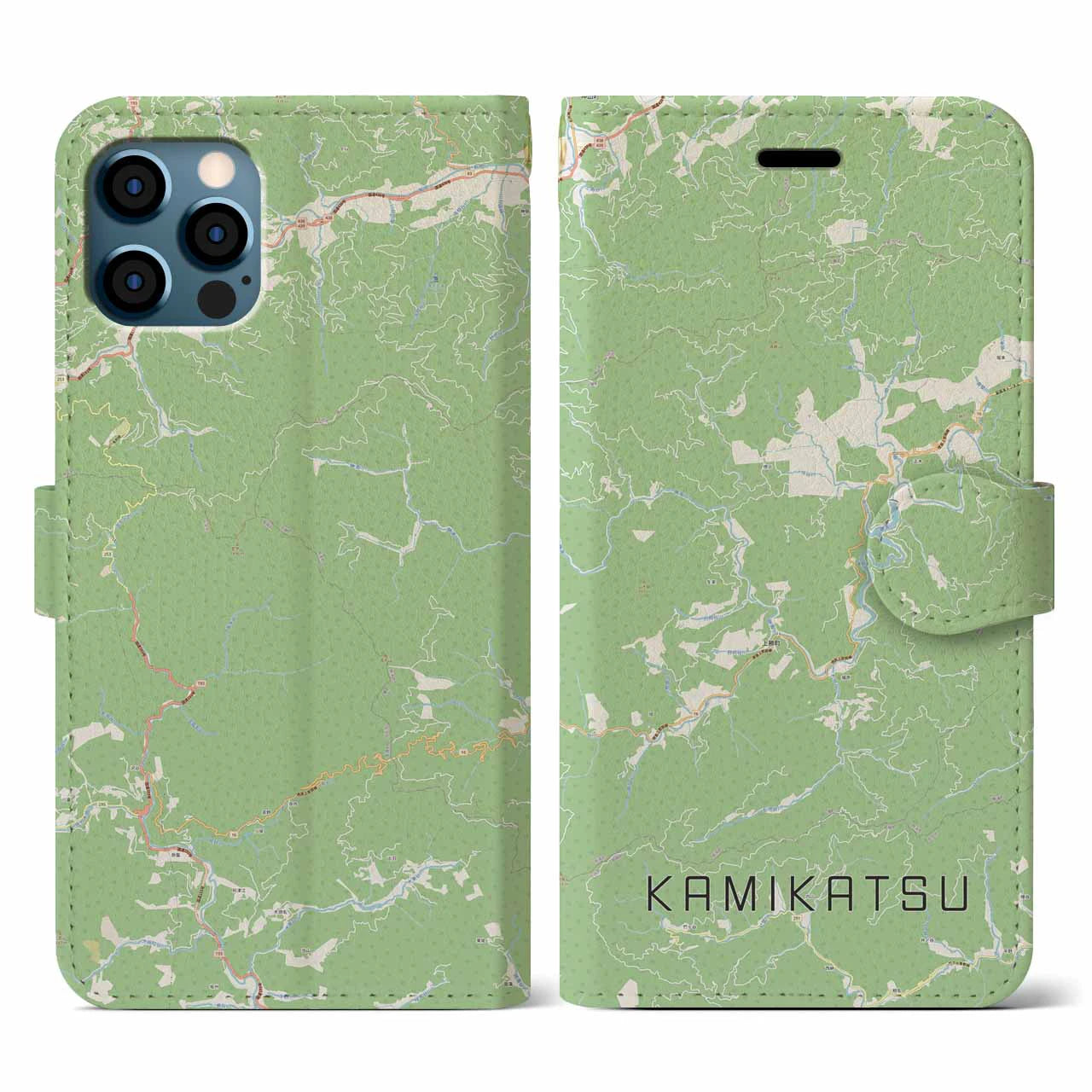 【上勝(徳島県)】地図柄iPhoneケース(手帳タイプ)ナチュラル・iPhone 12 / 12 Pro 用