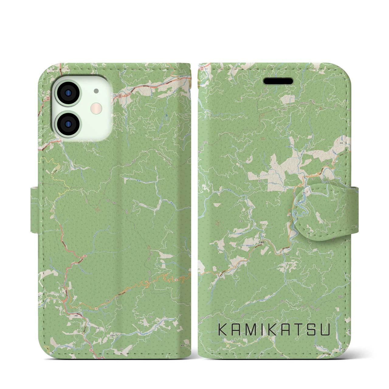 【上勝(徳島県)】地図柄iPhoneケース(手帳タイプ)ナチュラル・iPhone 12 mini 用
