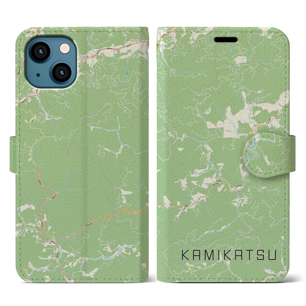 【上勝(徳島県)】地図柄iPhoneケース(手帳タイプ)ナチュラル・iPhone 13 用