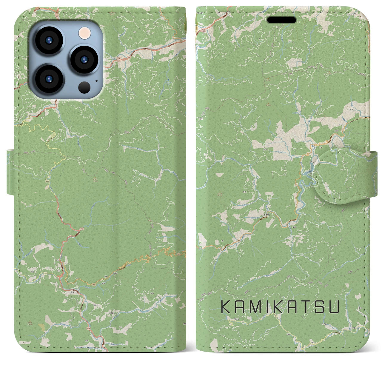 【上勝(徳島県)】地図柄iPhoneケース(手帳タイプ)ナチュラル・iPhone 13 Pro Max 用