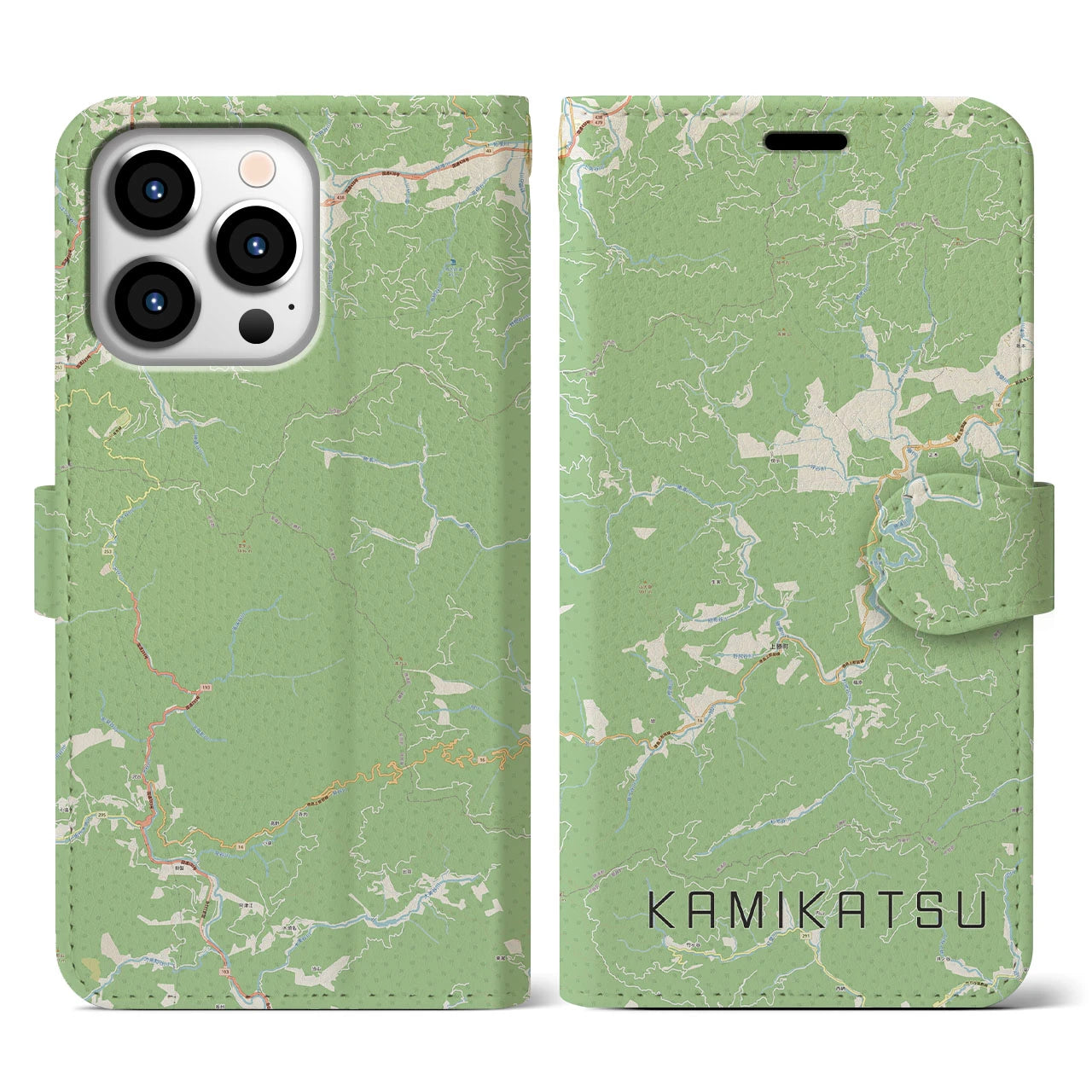 【上勝(徳島県)】地図柄iPhoneケース(手帳タイプ)ナチュラル・iPhone 13 Pro 用