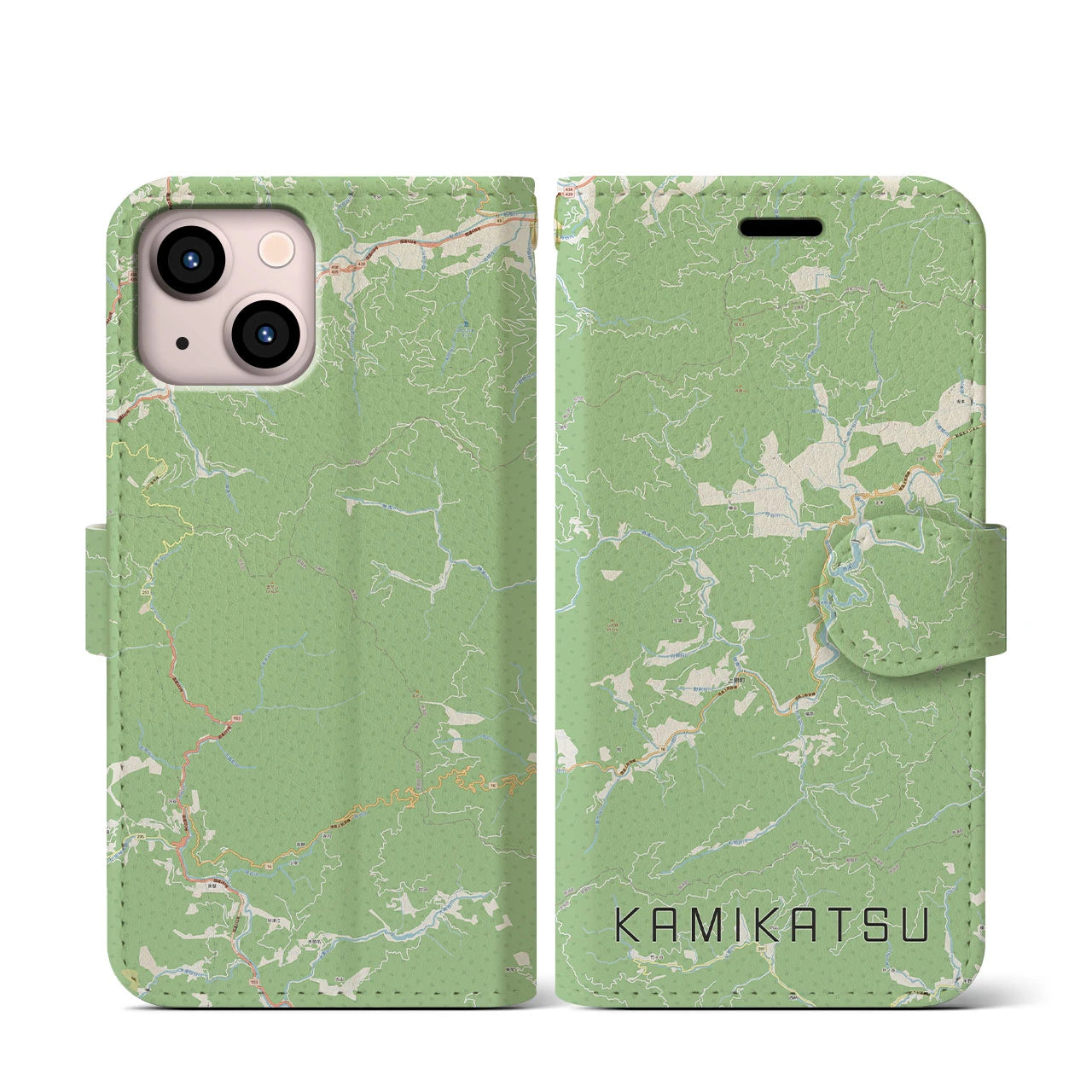 【上勝(徳島県)】地図柄iPhoneケース(手帳タイプ)ナチュラル・iPhone 13 mini 用