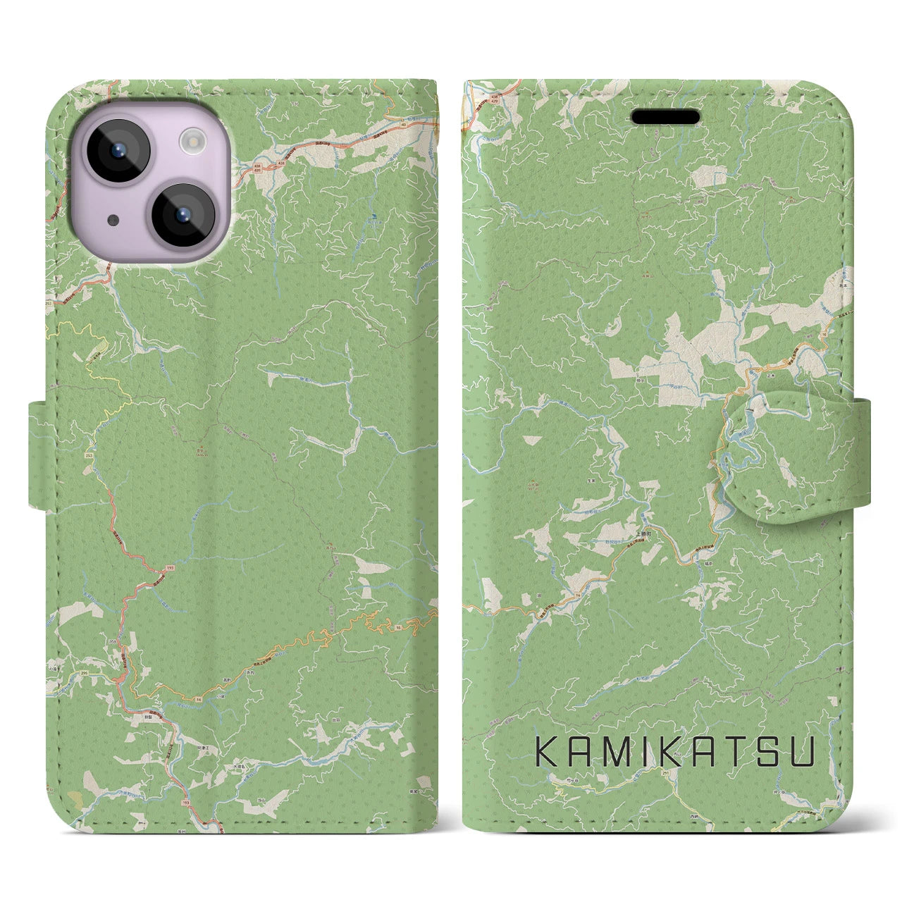 【上勝(徳島県)】地図柄iPhoneケース(手帳タイプ)ナチュラル・iPhone 14 用