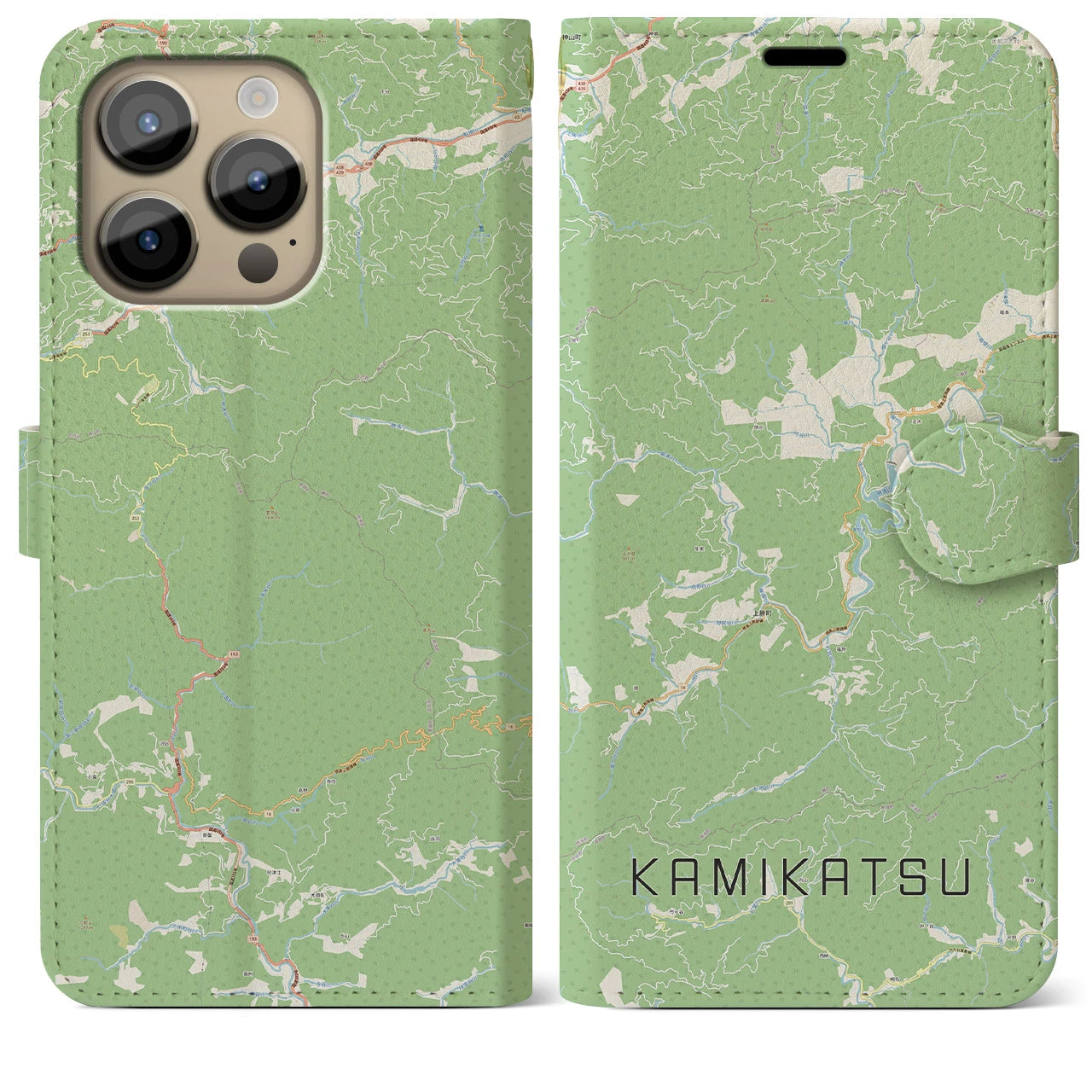 【上勝(徳島県)】地図柄iPhoneケース(手帳タイプ)ナチュラル・iPhone 14 Pro Max 用
