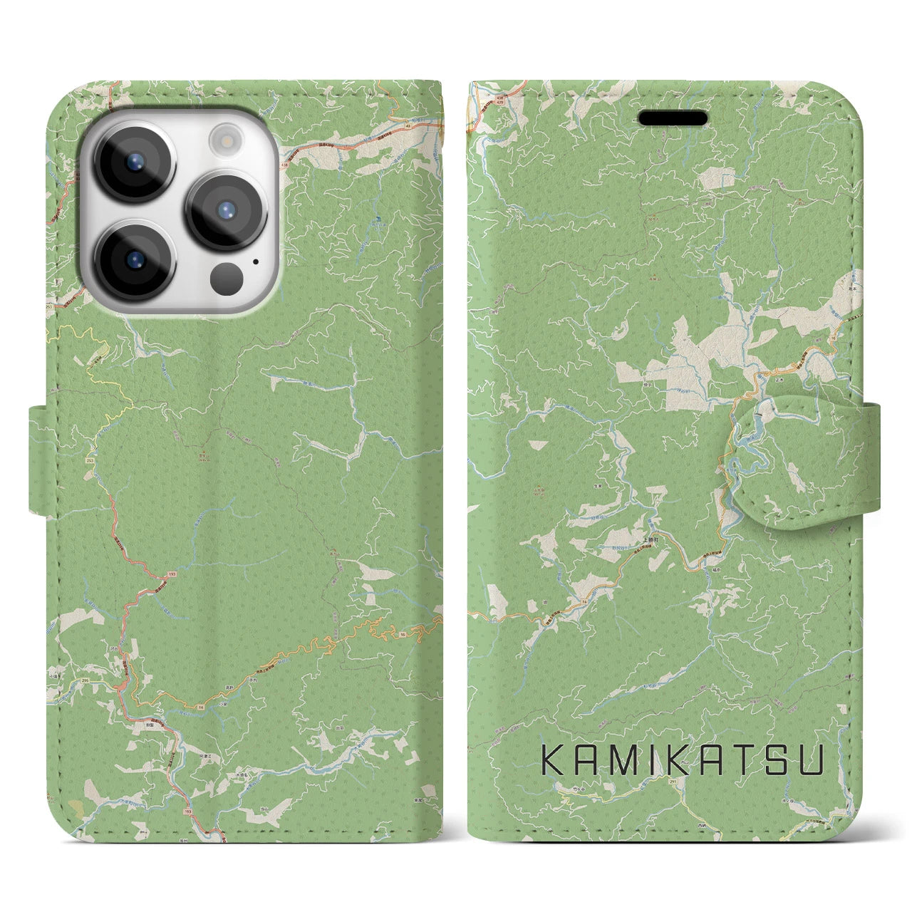 【上勝(徳島県)】地図柄iPhoneケース(手帳タイプ)ナチュラル・iPhone 14 Pro 用