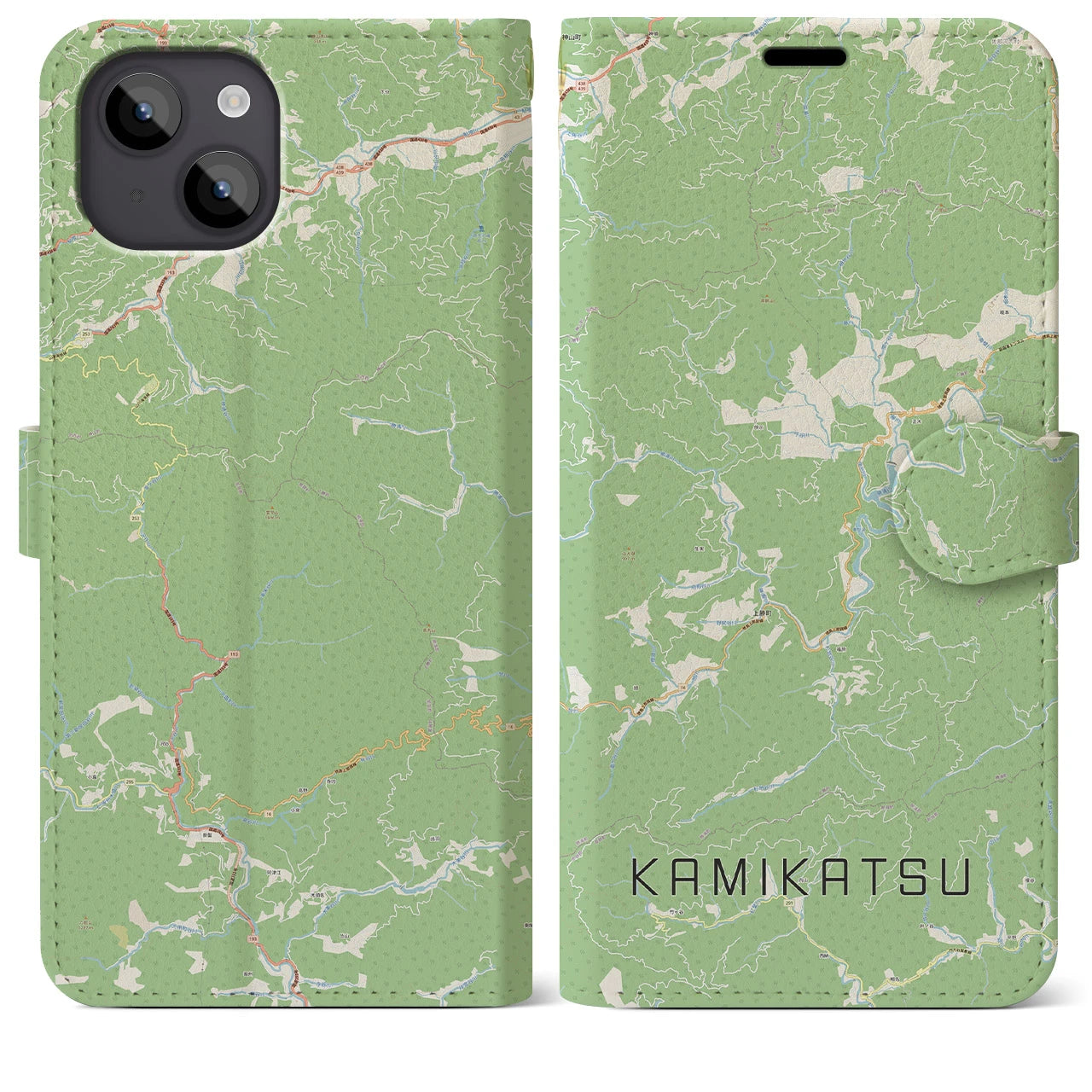【上勝(徳島県)】地図柄iPhoneケース(手帳タイプ)ナチュラル・iPhone 14 Plus 用