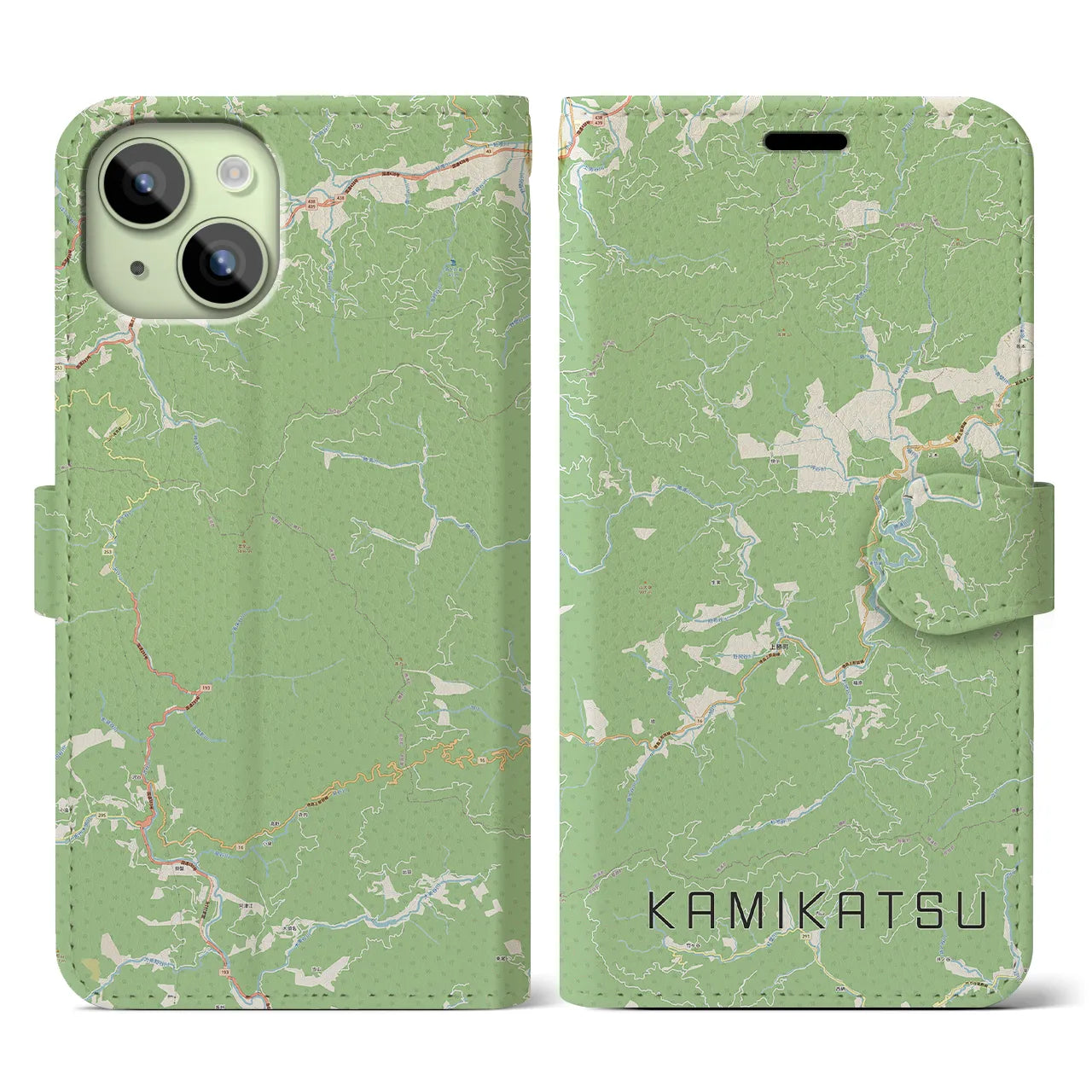 【上勝(徳島県)】地図柄iPhoneケース(手帳タイプ)ナチュラル・iPhone 15 用