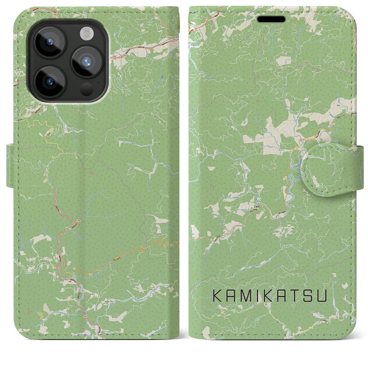 【上勝(徳島県)】地図柄iPhoneケース(手帳タイプ)ナチュラル・iPhone 15 Pro Max 用
