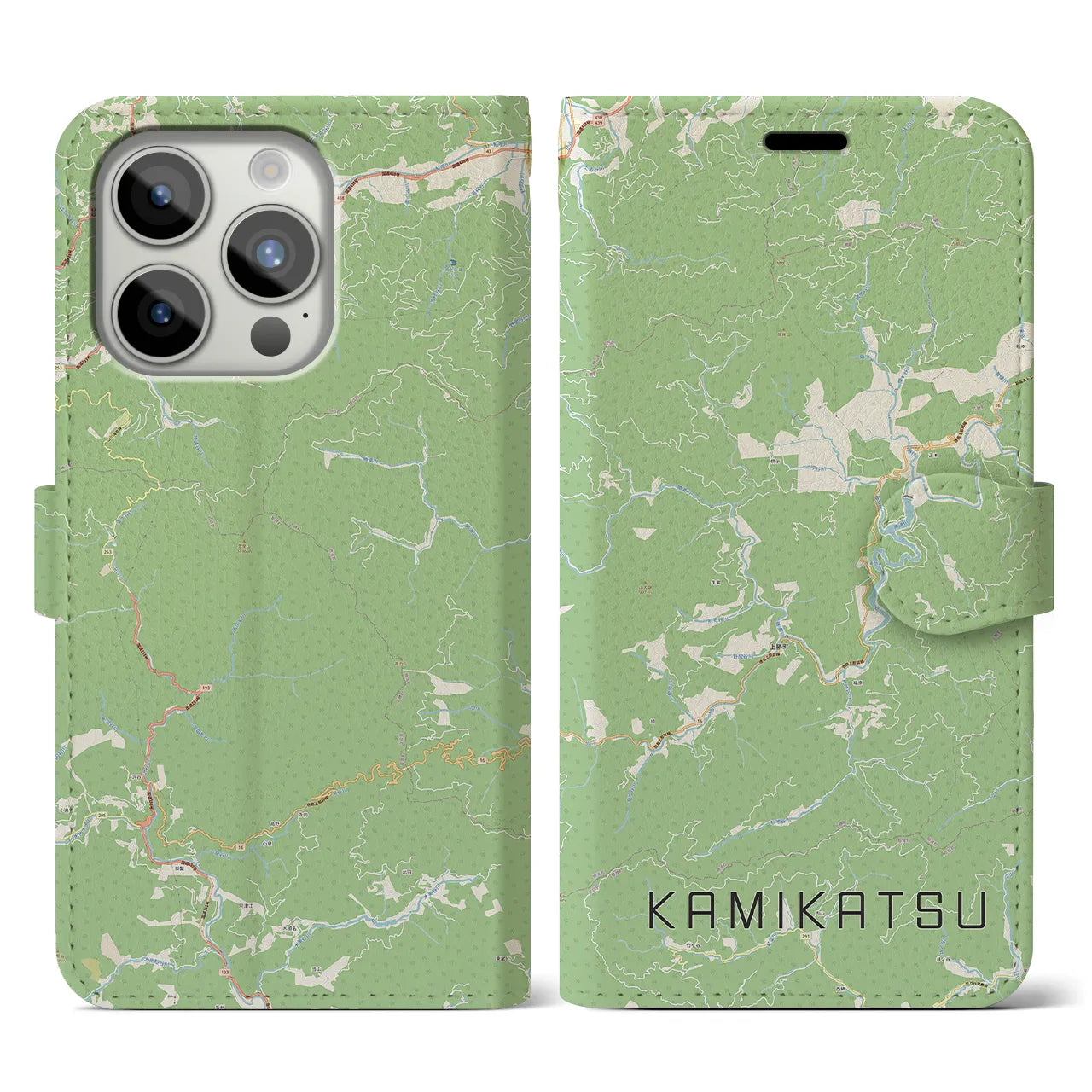 【上勝(徳島県)】地図柄iPhoneケース(手帳タイプ)ナチュラル・iPhone 15 Pro 用