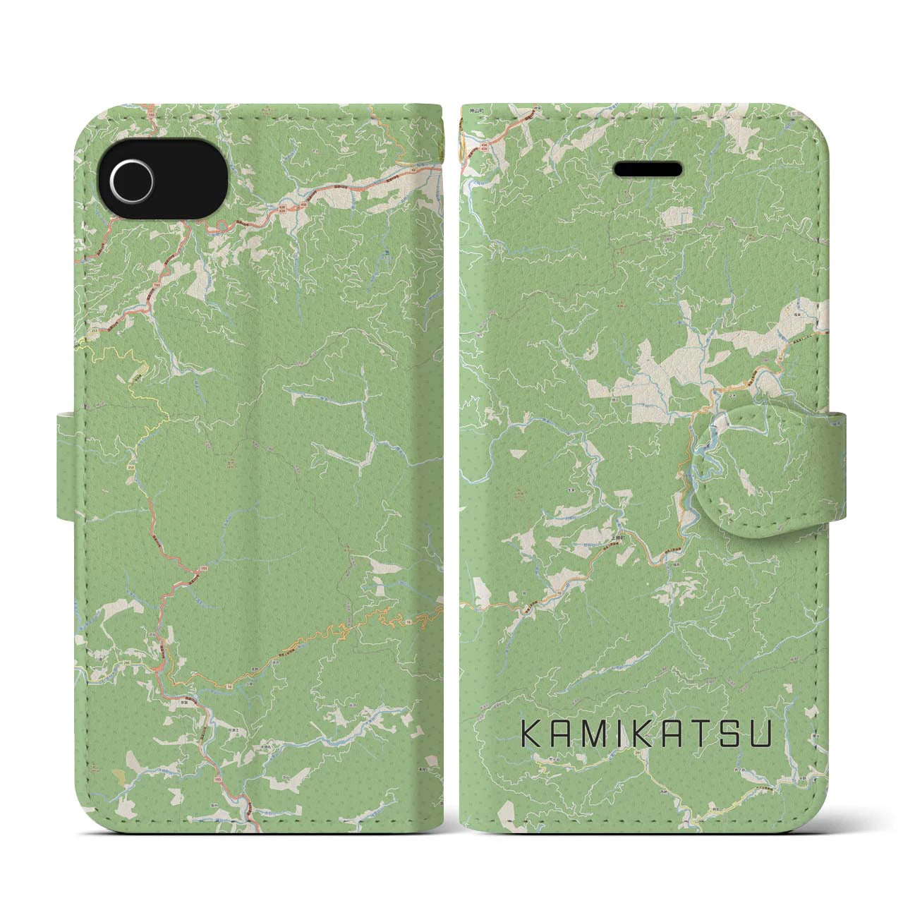 【上勝(徳島県)】地図柄iPhoneケース(手帳タイプ)ナチュラル・iPhone SE(第3 / 第2世代) / 8 / 7 / 6s / 6 用