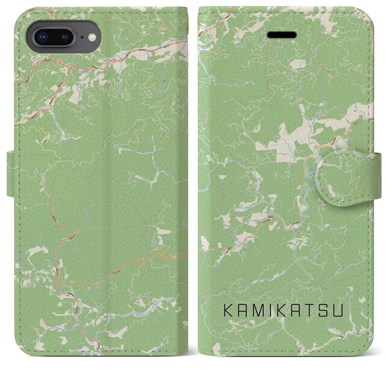 【上勝(徳島県)】地図柄iPhoneケース(手帳タイプ)ナチュラル・iPhone 8Plus /7Plus / 6sPlus / 6Plus 用