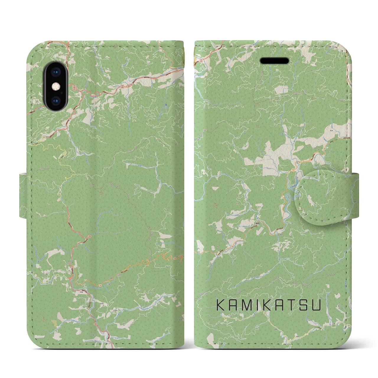 【上勝(徳島県)】地図柄iPhoneケース(手帳タイプ)ナチュラル・iPhone XS / X 用