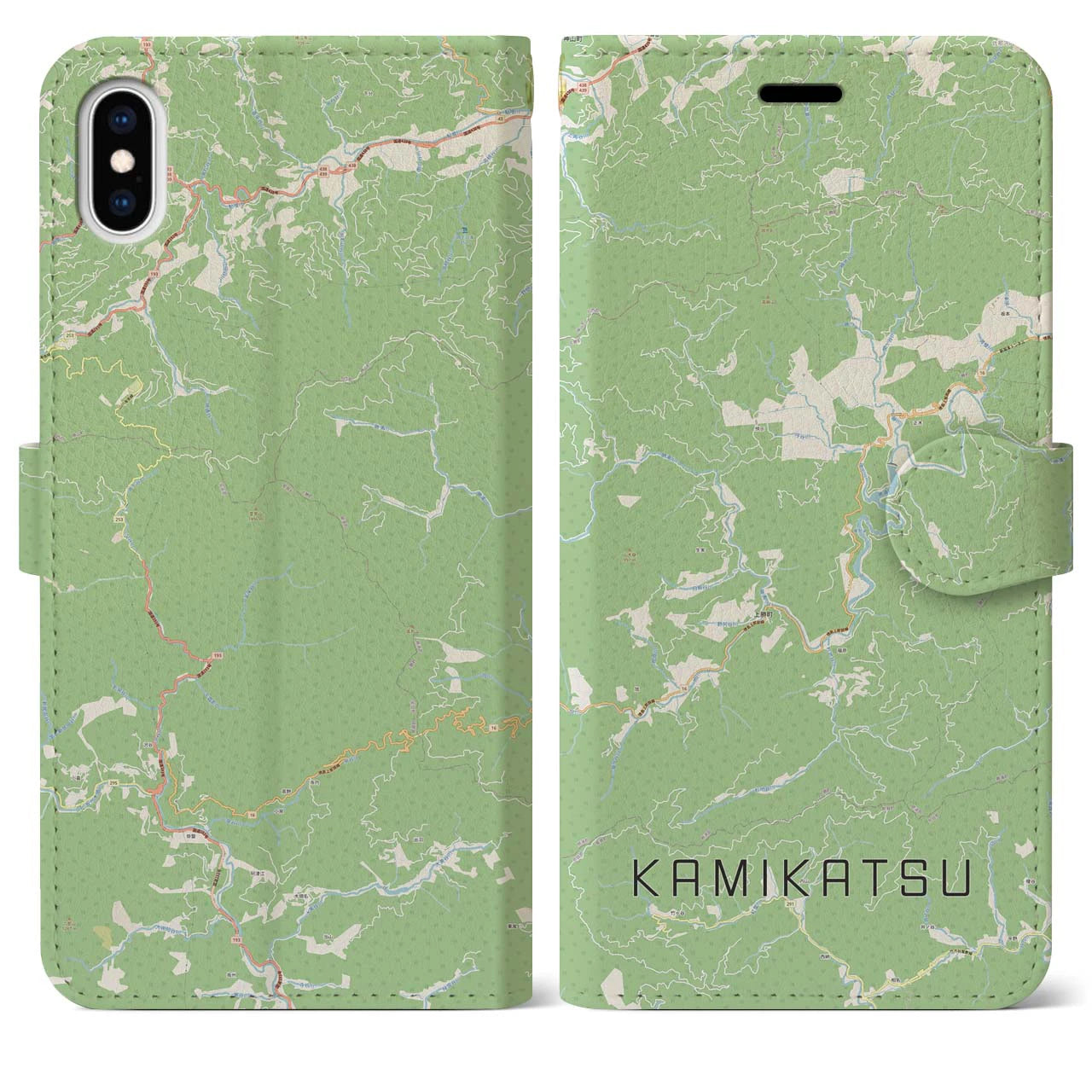 【上勝(徳島県)】地図柄iPhoneケース(手帳タイプ)ナチュラル・iPhone XS Max 用