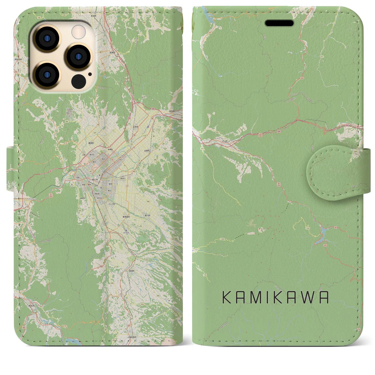 【上川(北海道)】地図柄iPhoneケース(手帳タイプ)