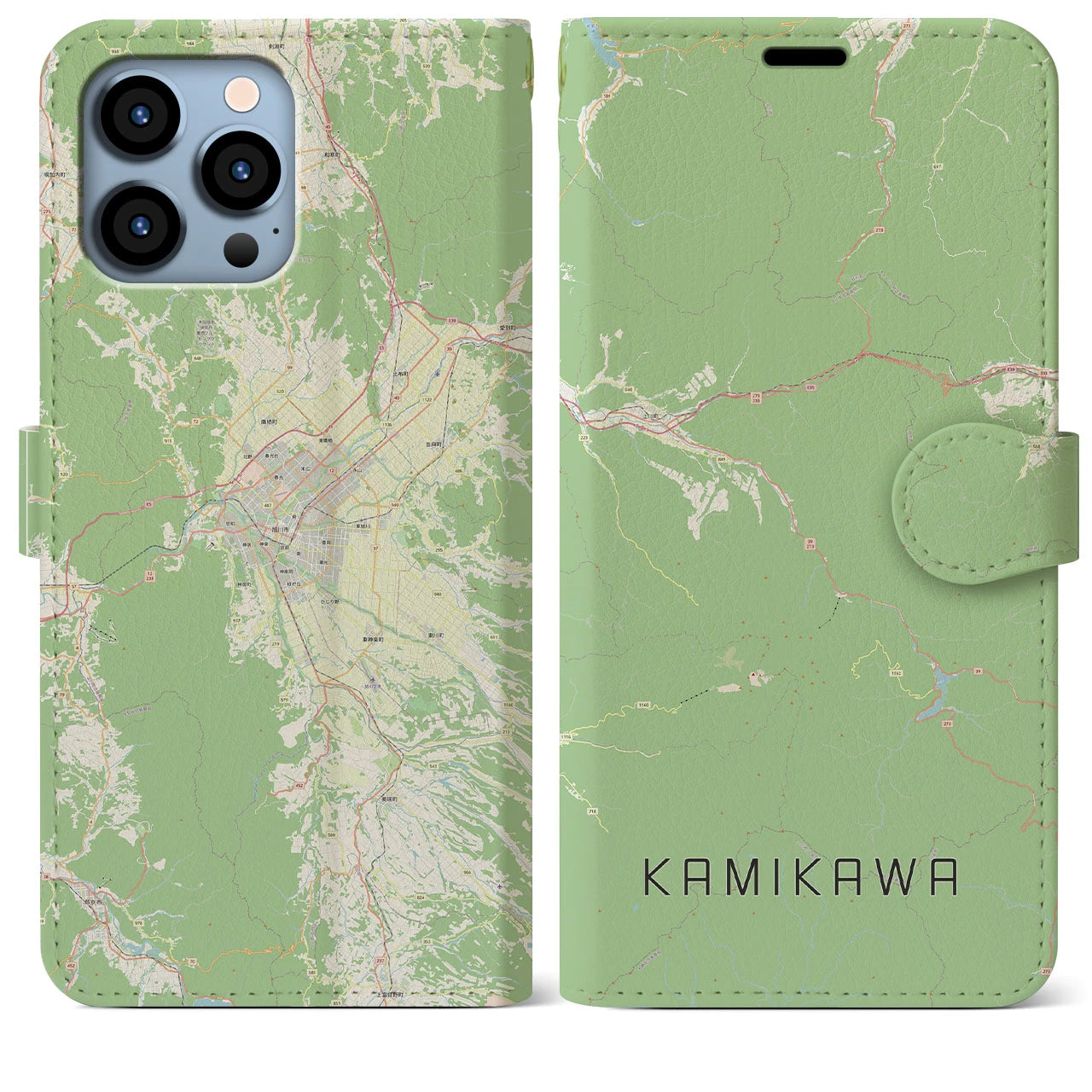 【上川(北海道)】地図柄iPhoneケース(手帳タイプ)ナチュラル・iPhone 13 Pro Max 用